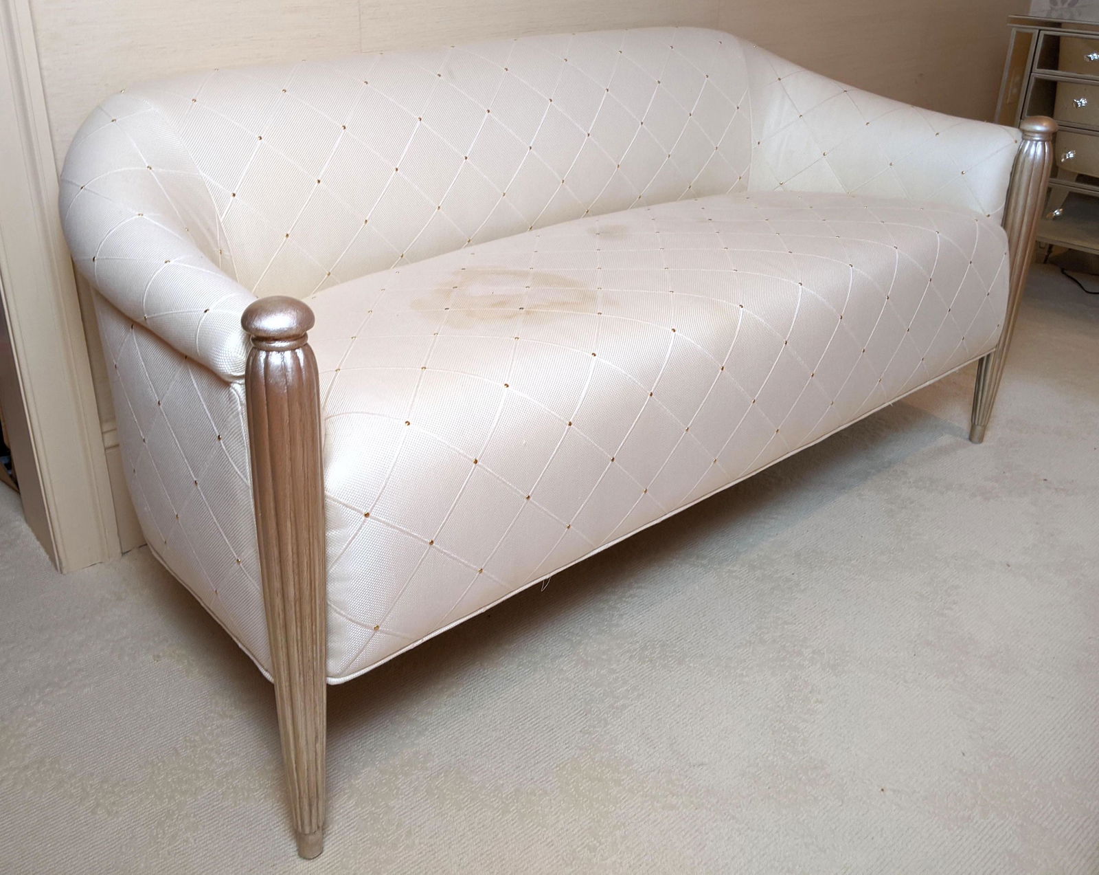 French Deco Style Loveseat Sofa. Reed wood fronts. (1 of 10)