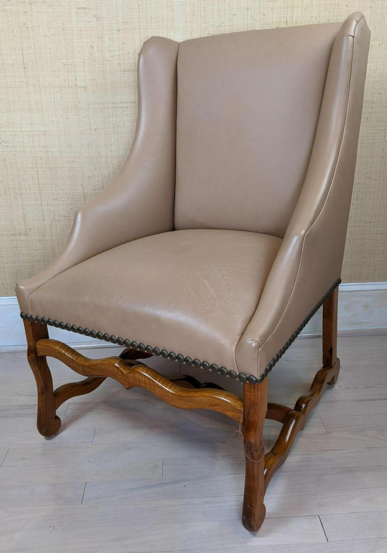 KREISS Beige Leather Arm Chair. Wood base the style of (1 of 10)