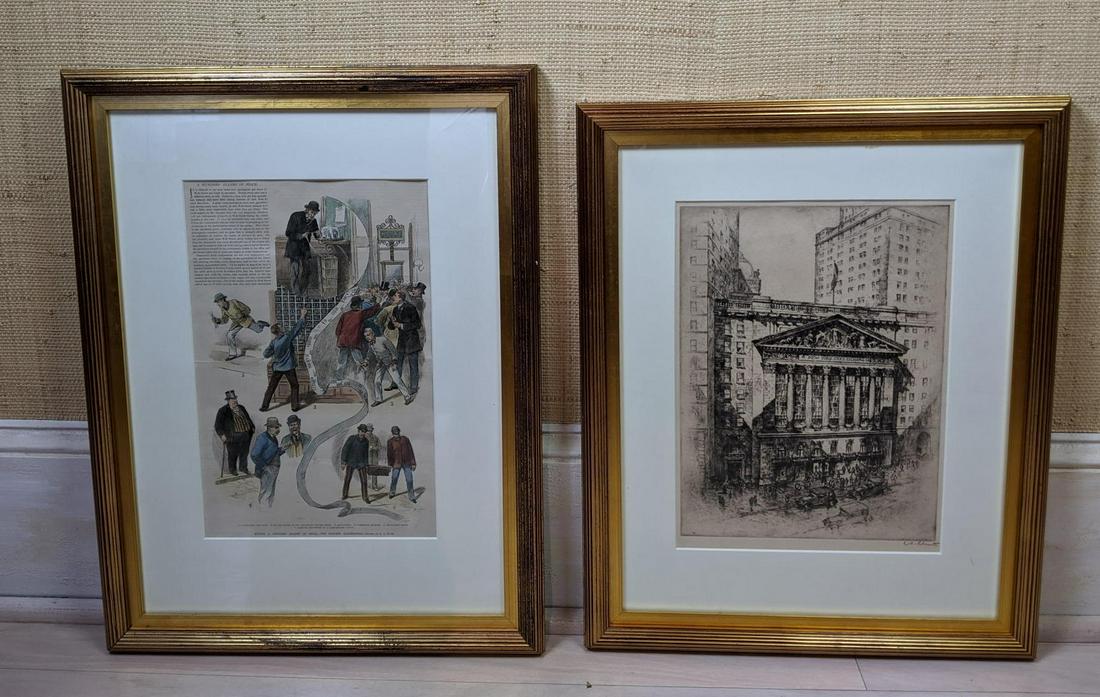2pcs Framed Stock Market Art.  Pencil Signed engraving (1 of 12)