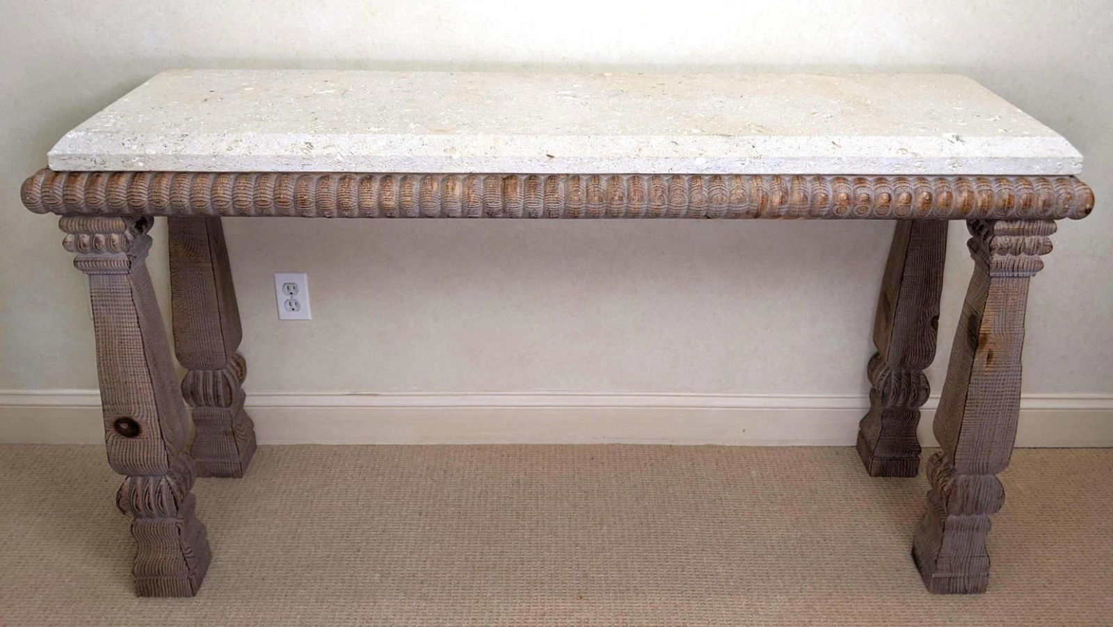 Designer Stone Top Console Hall Table. Thick heavy top. (1 of 10)