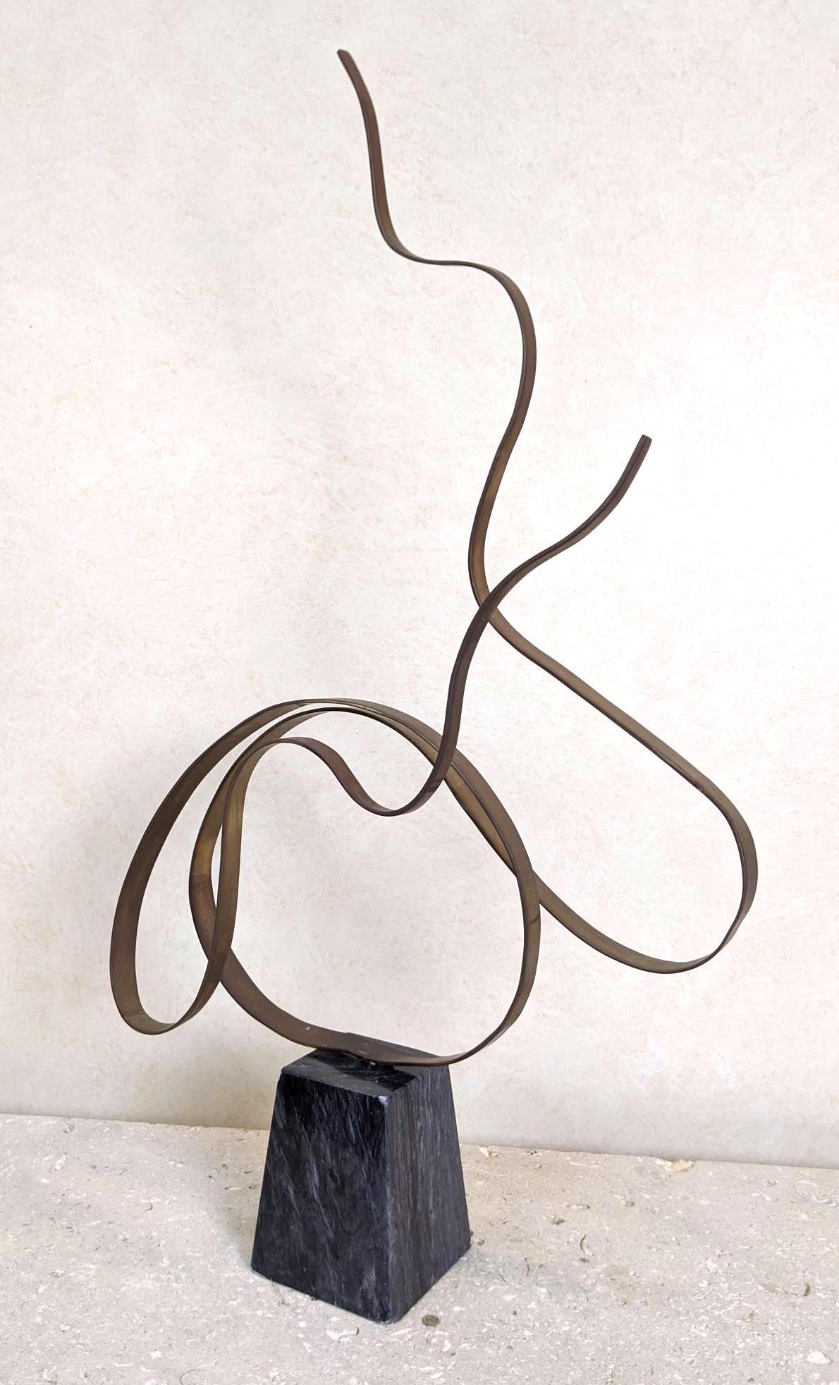 Abstract Brass Sculpture on Dark Marble Base. Ribbon fo (1 of 12)
