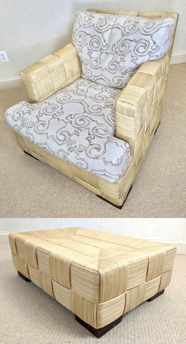 DONGHIA Wicker Lounge Club Chair and Ottoman. Dark wood (1 of 19)