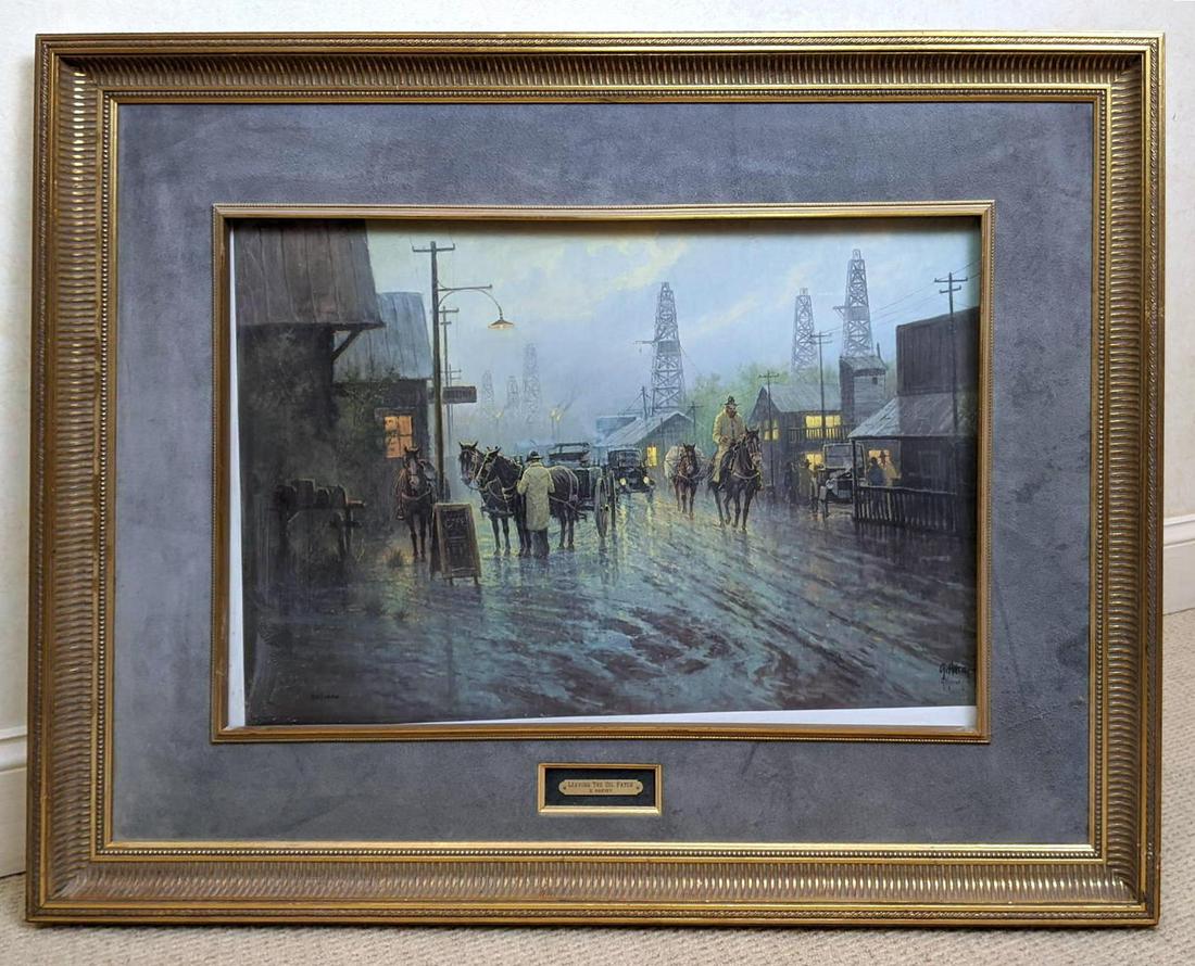 G. HARVEY "Leaving the Oil Patch" Print. Men on horseba (1 of 12)