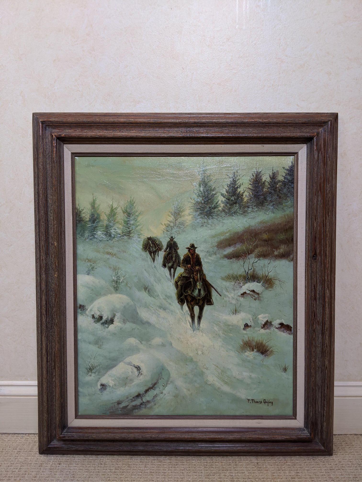 F. THOMAS QUIGLEY Riders in Snow Oil Painting on Canvas (1 of 8)