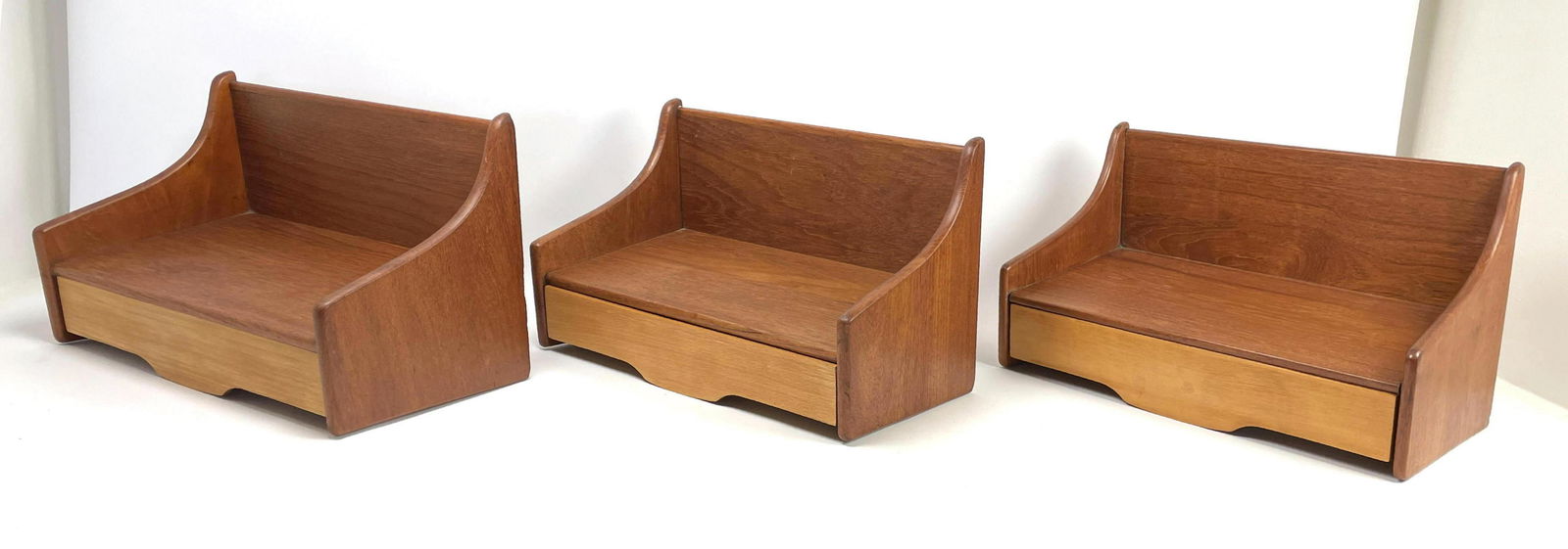 3pc Danish Modern Wall Mounted Shelves with Single Draw (1 of 13)