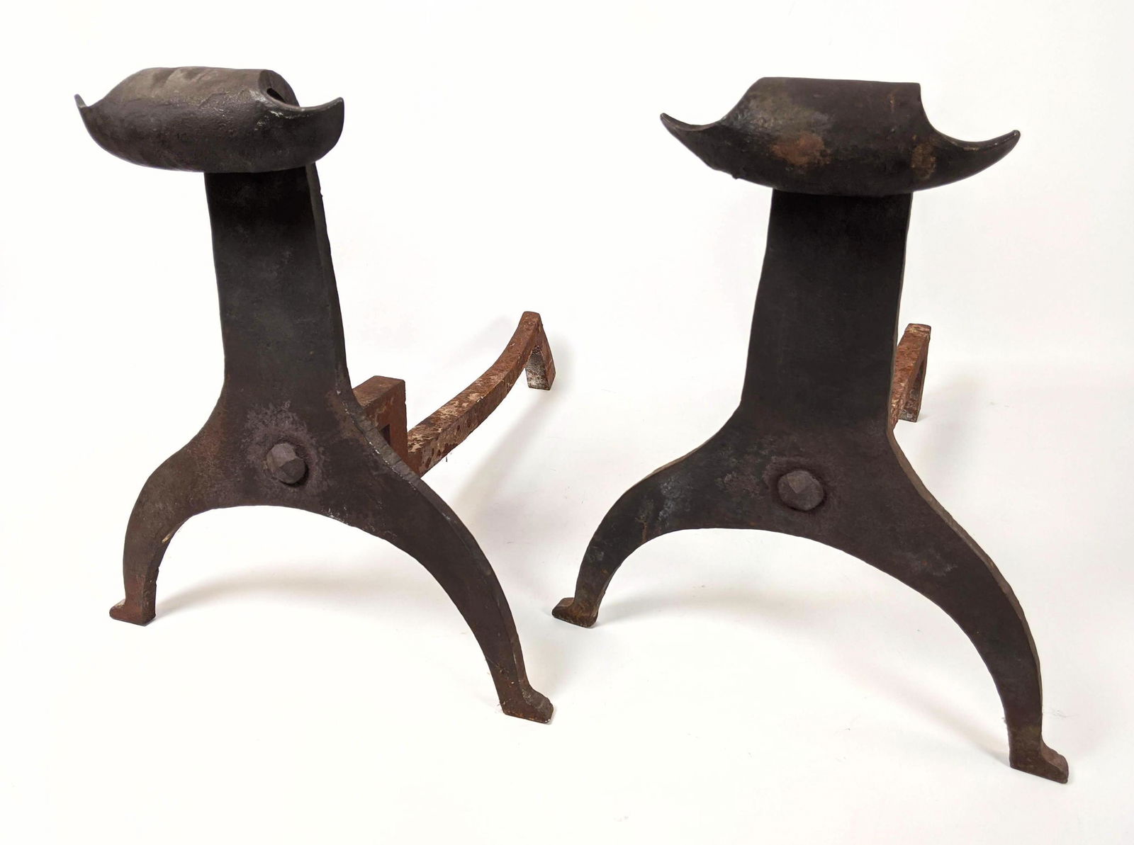 Pr Iron Firedogs Andirons. Simple form. (1 of 11)