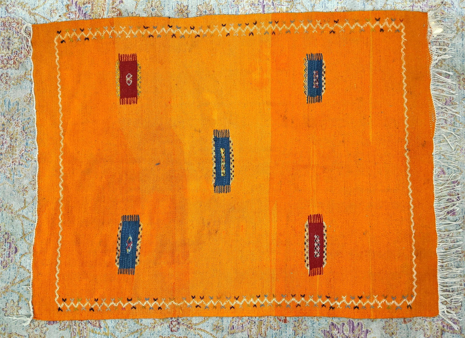 Woven Yellow and Orange Rug with some embroidery. (1 of 8)