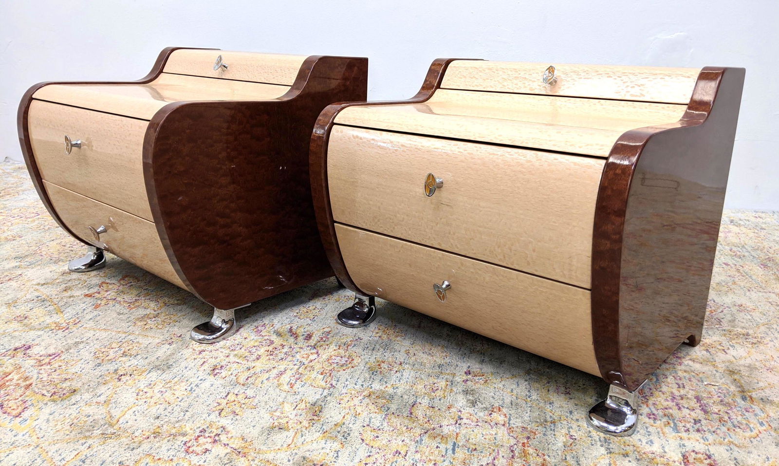 Pr Two Tone Wood Night Stands. Sculptural Cabinets on C (1 of 15)