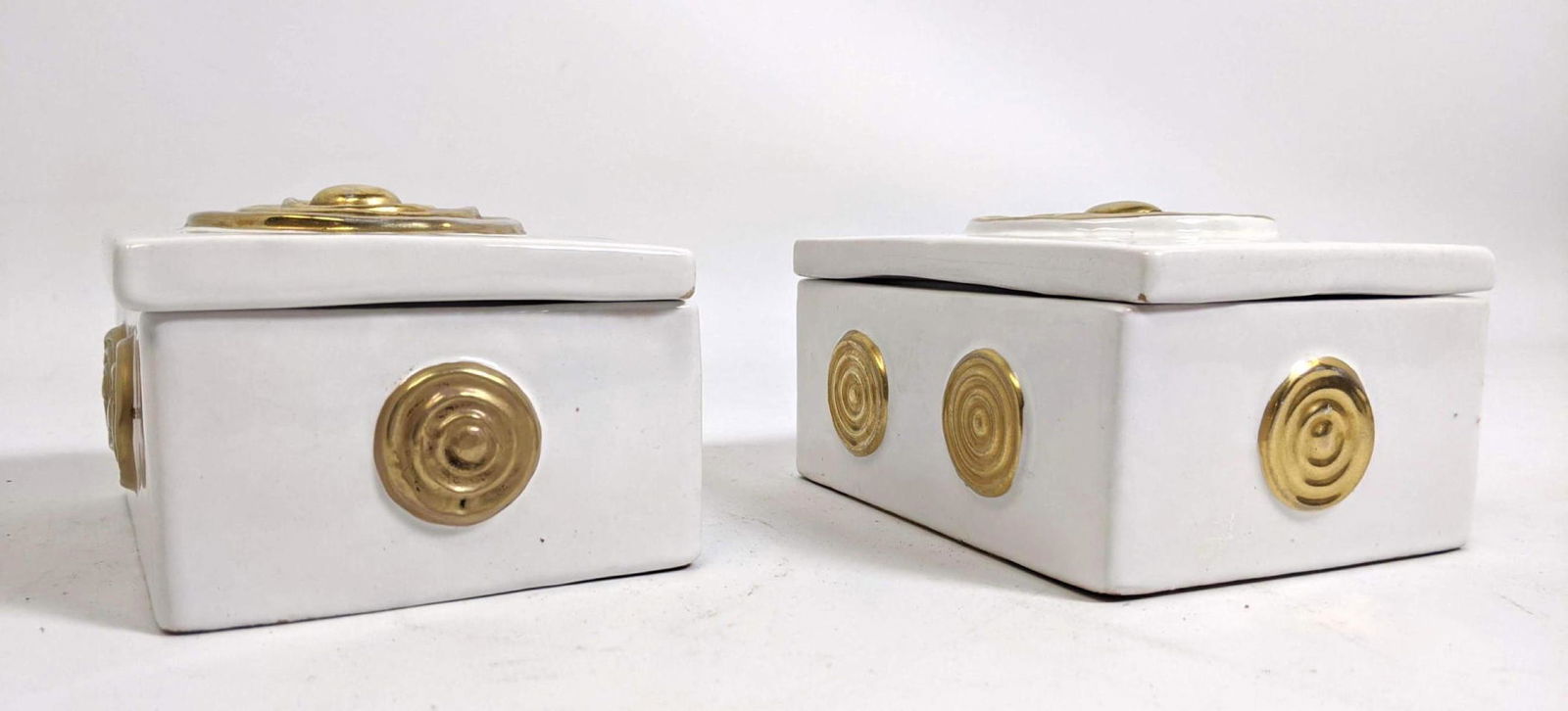 Pair ZACCAGNINI Italian Pottery Covered Boxes.  Gold an (1 of 7)