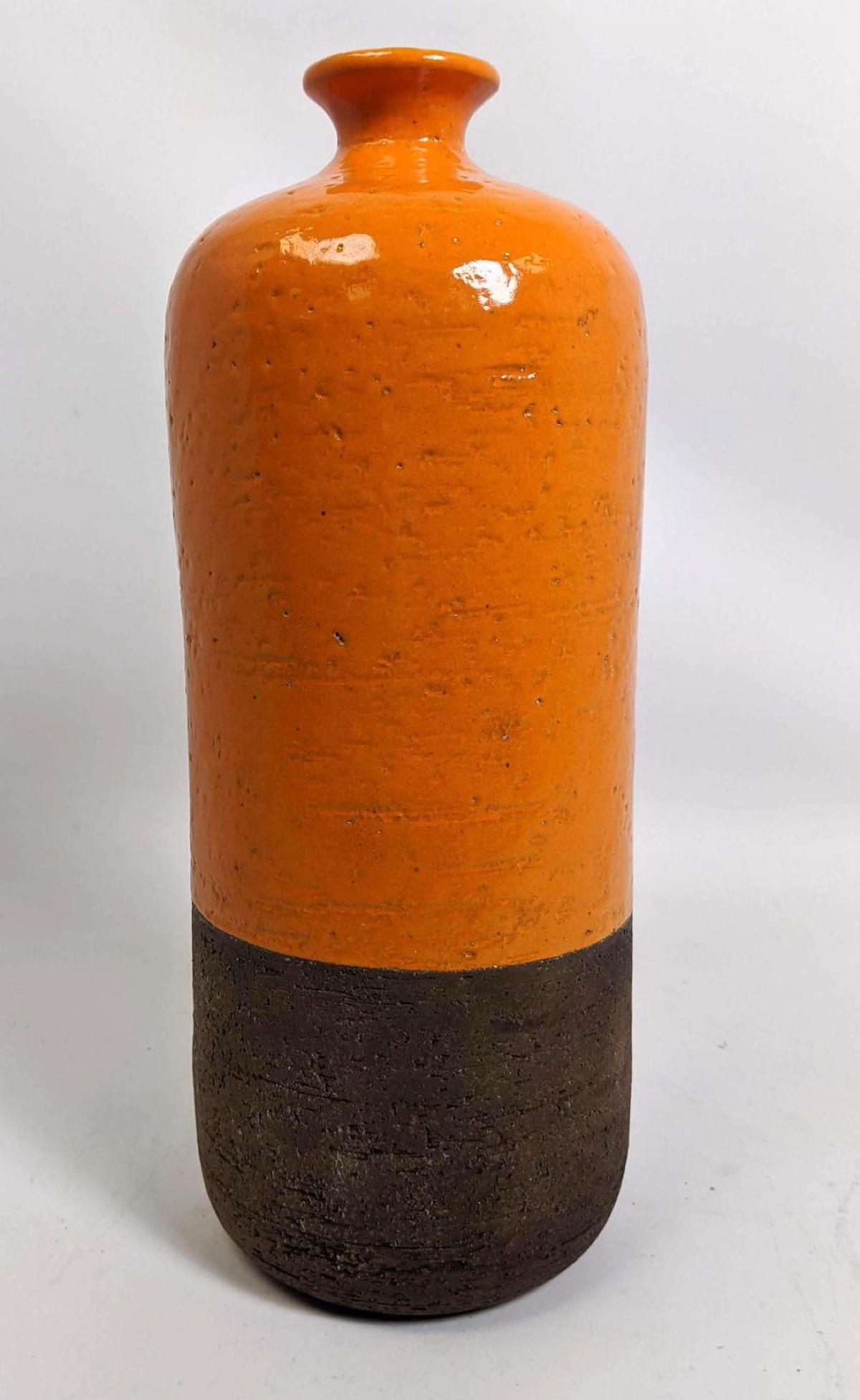 BITOSSI Italian Pottery Lamp Base.  Orange and Brown. (1 of 5)