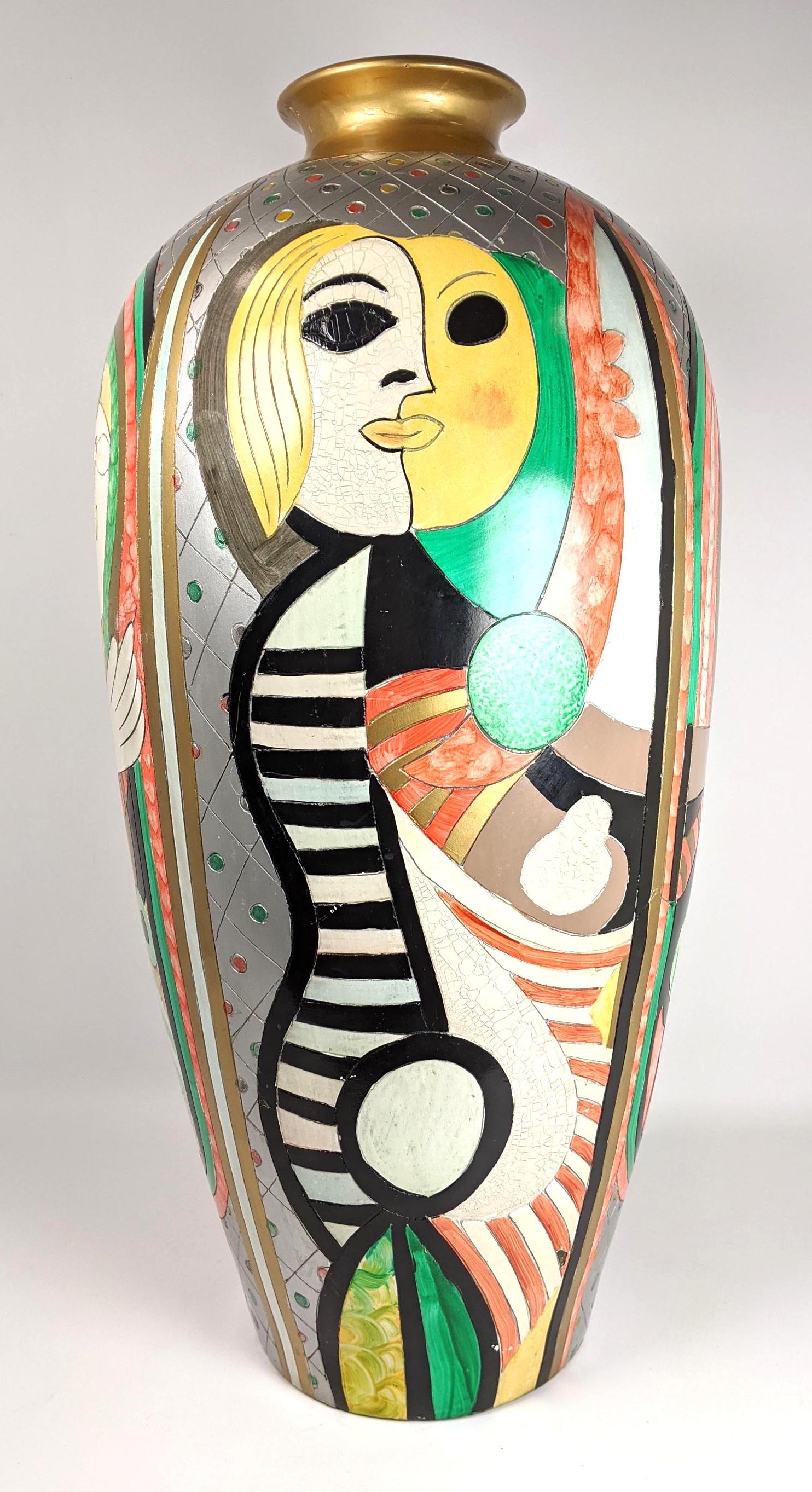 Large Decorative Painted Floor Vase. Modernist. (1 of 11)