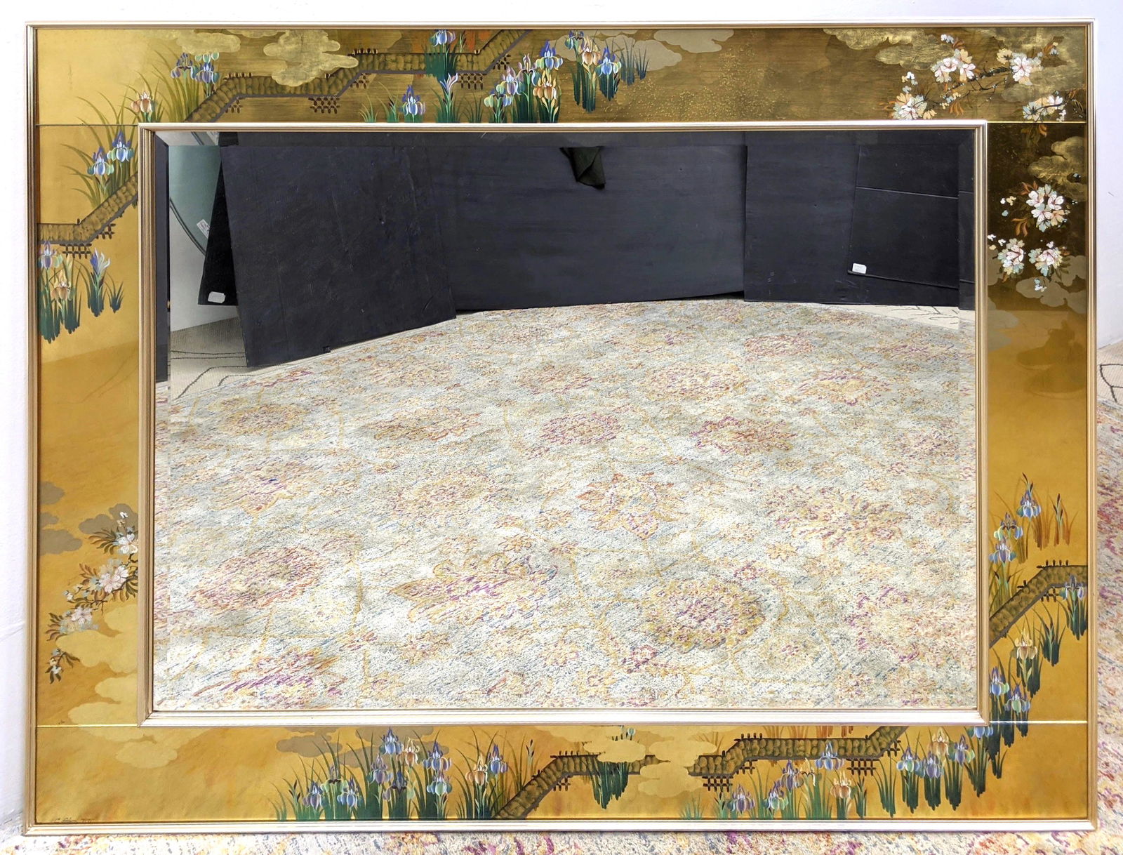 LaBARGE Artist Signed Mirror. C. ADAMS 1991. Floral gol (1 of 16)