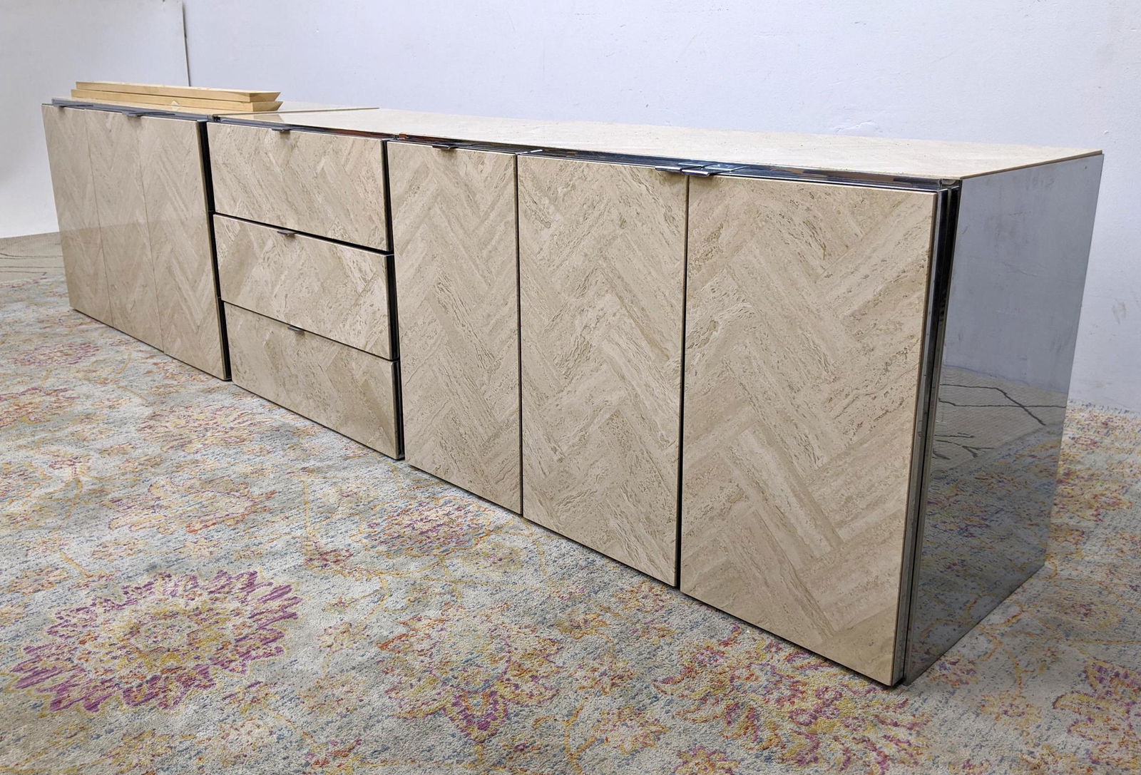 ELLO 3 Section Hanging Credenza Cabinets. Travertine an (1 of 9)