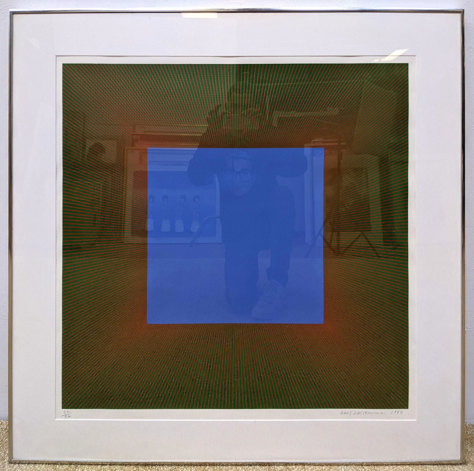 RICHARD ANUSZKIEWICZ Signed Op Art Print. Bold Blue Cen (1 of 6)
