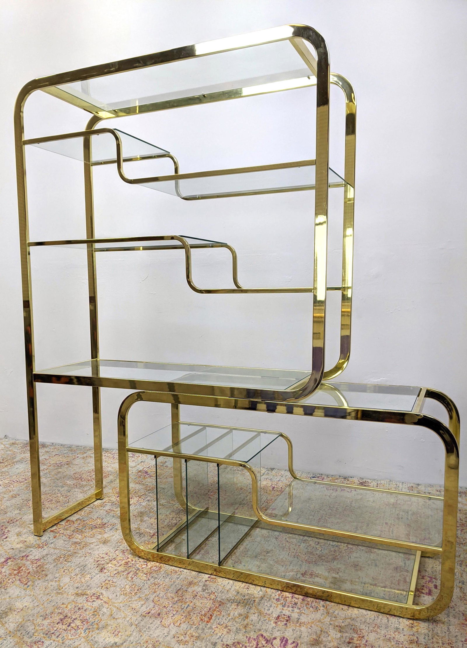 Milo Baughman DIA Style Brass Glass Shelf Etagere. Expa (1 of 8)