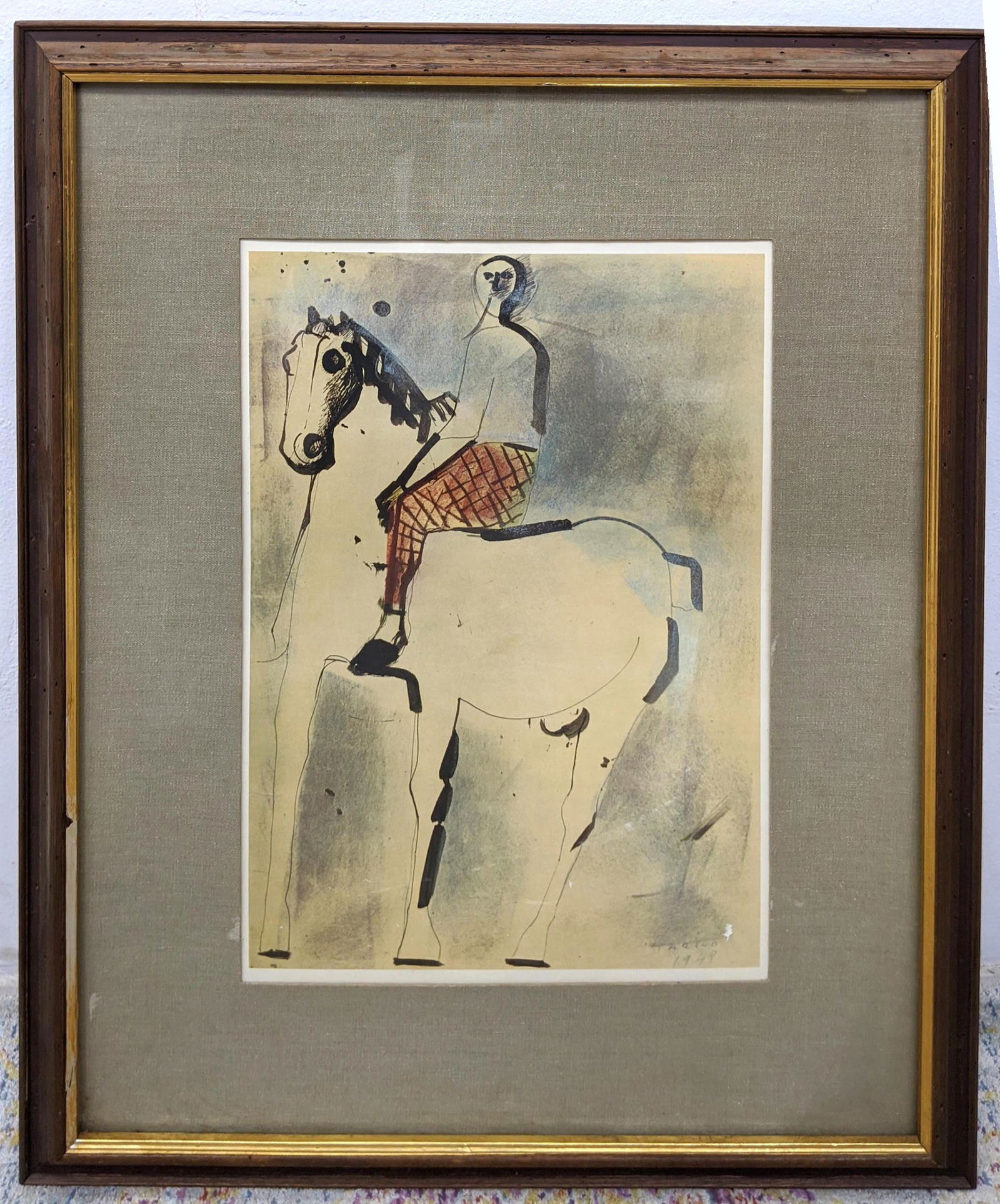 Print of man in plaid pants on horse. Modernist. (1 of 7)