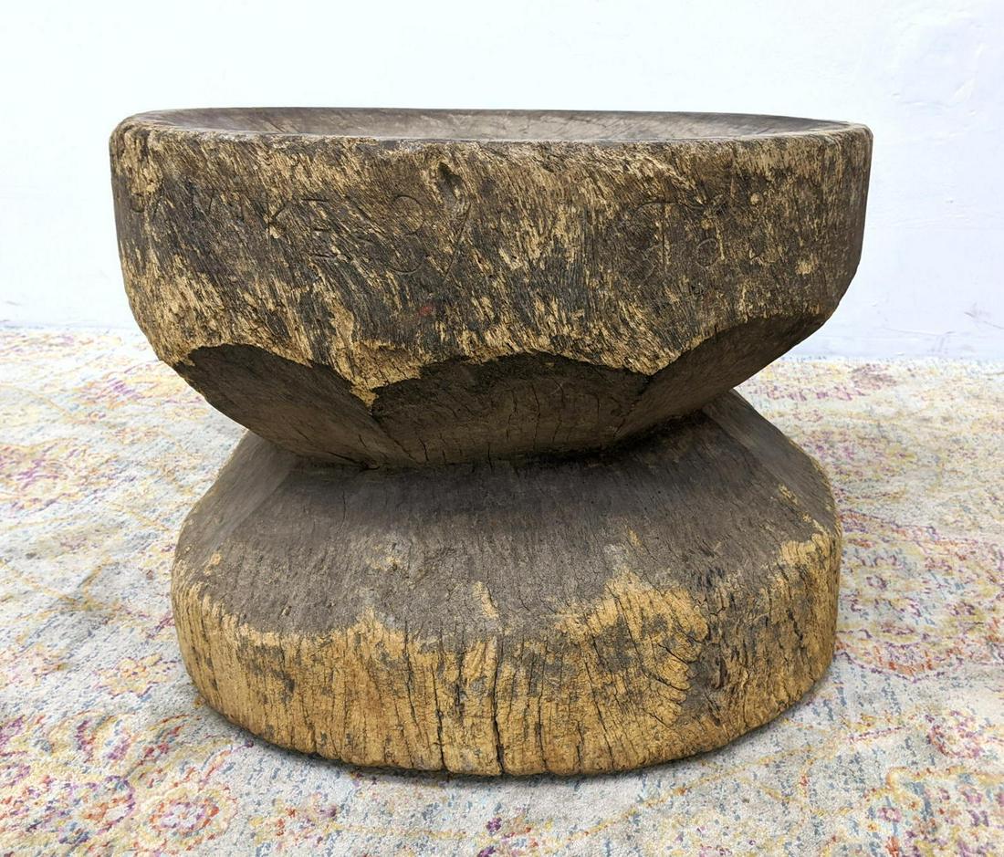 Primitive carved natural log wood stool table base . Co (1 of 8)