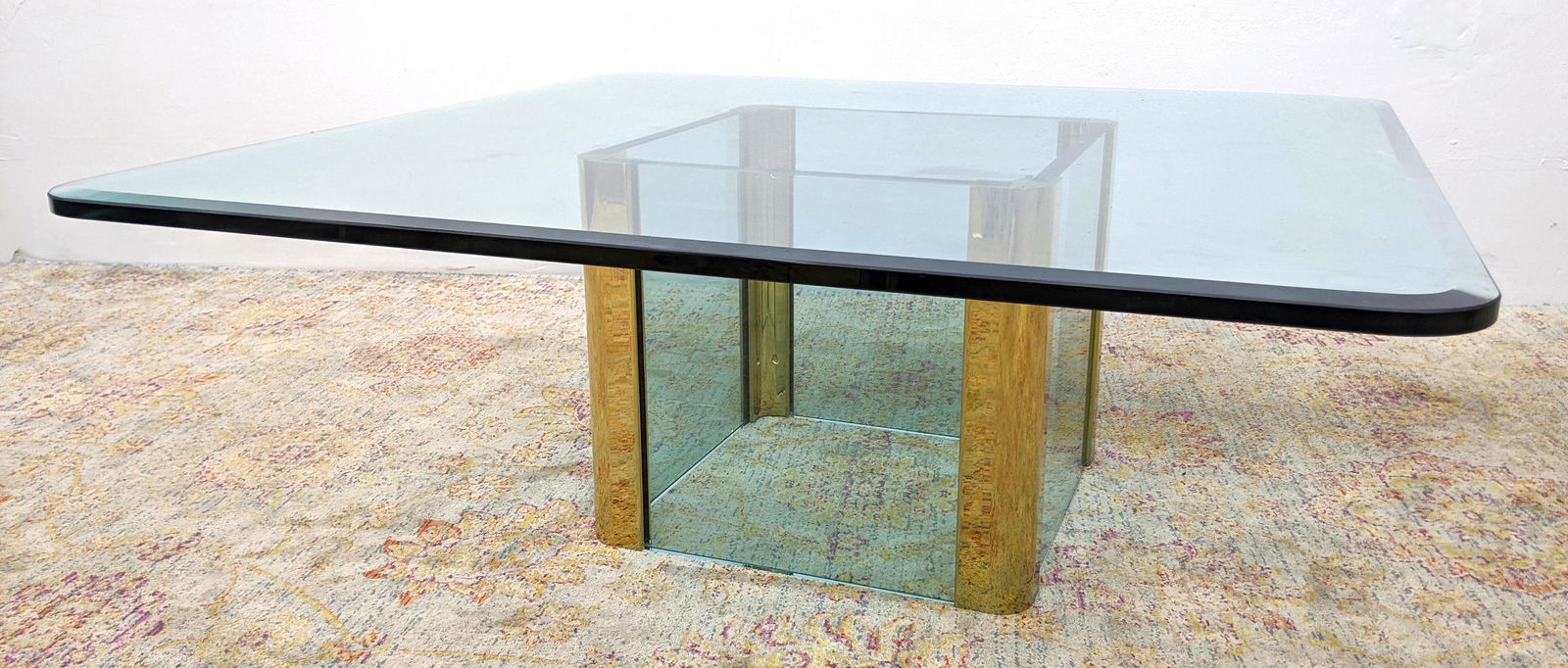 PACE Style Thick Glass Coffee Cocktail Table. Gold Meta (1 of 6)