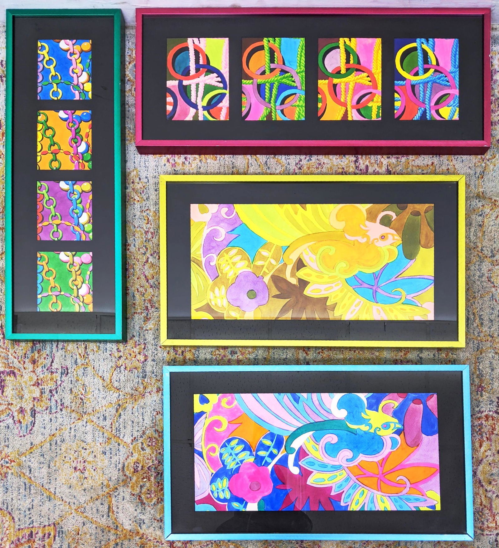 Four piece modernist graphic paintings. Two vertical Pi (1 of 8)