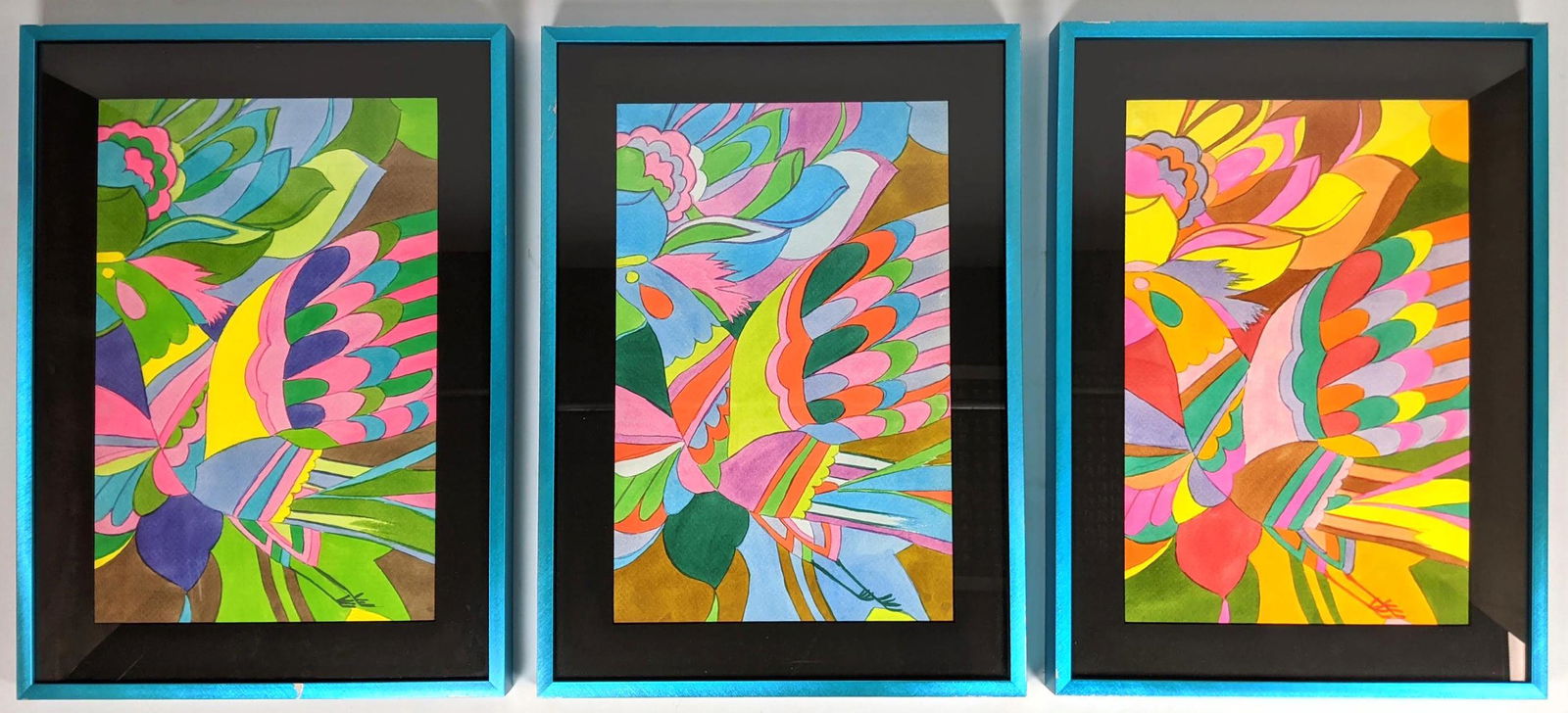 Three pieces modernist watercolor bird paintings. Color (1 of 6)