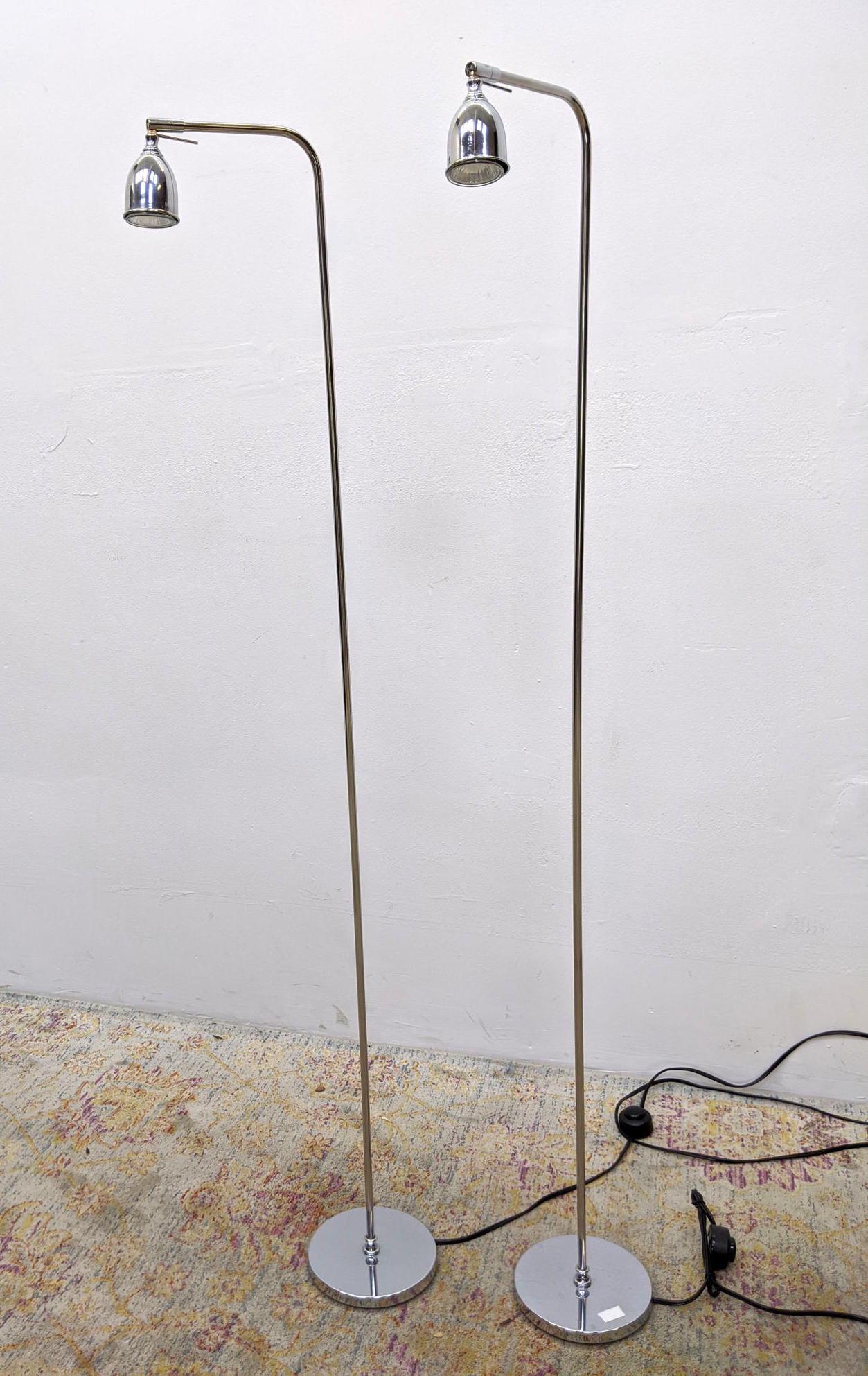 Pr Chrome Thin Tube Frame Floor Lamps. Bell shaped shad (1 of 9)