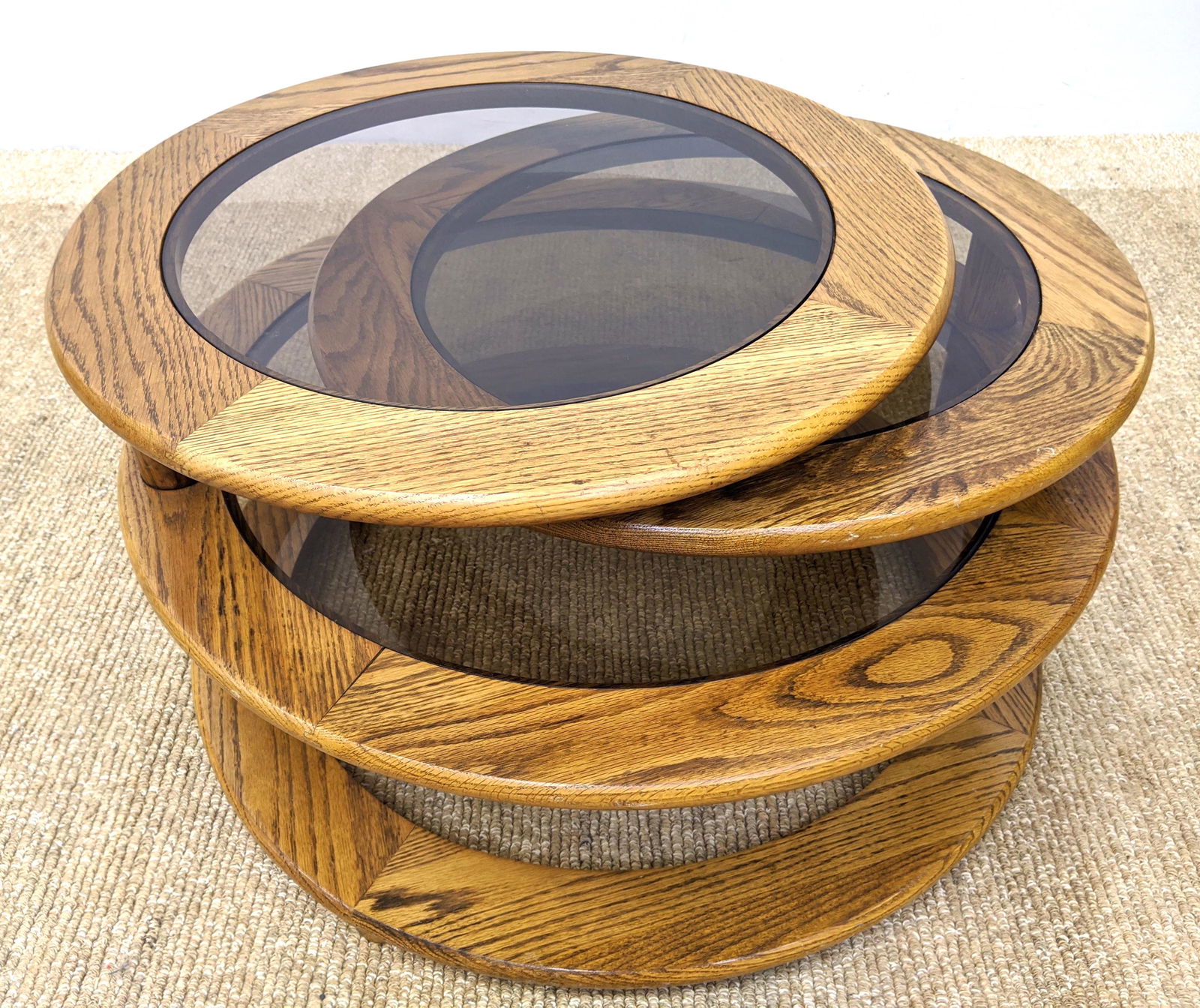 Oak Framed Multi Level Side End Table. Three wood frame (1 of 8)