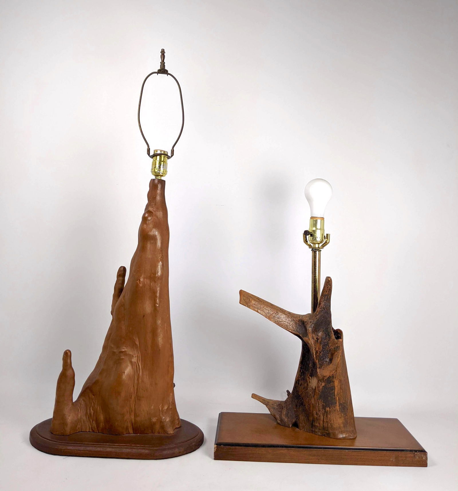 2pc Cypress Wood Root Table Lamps. Each mounted on wood (1 of 16)