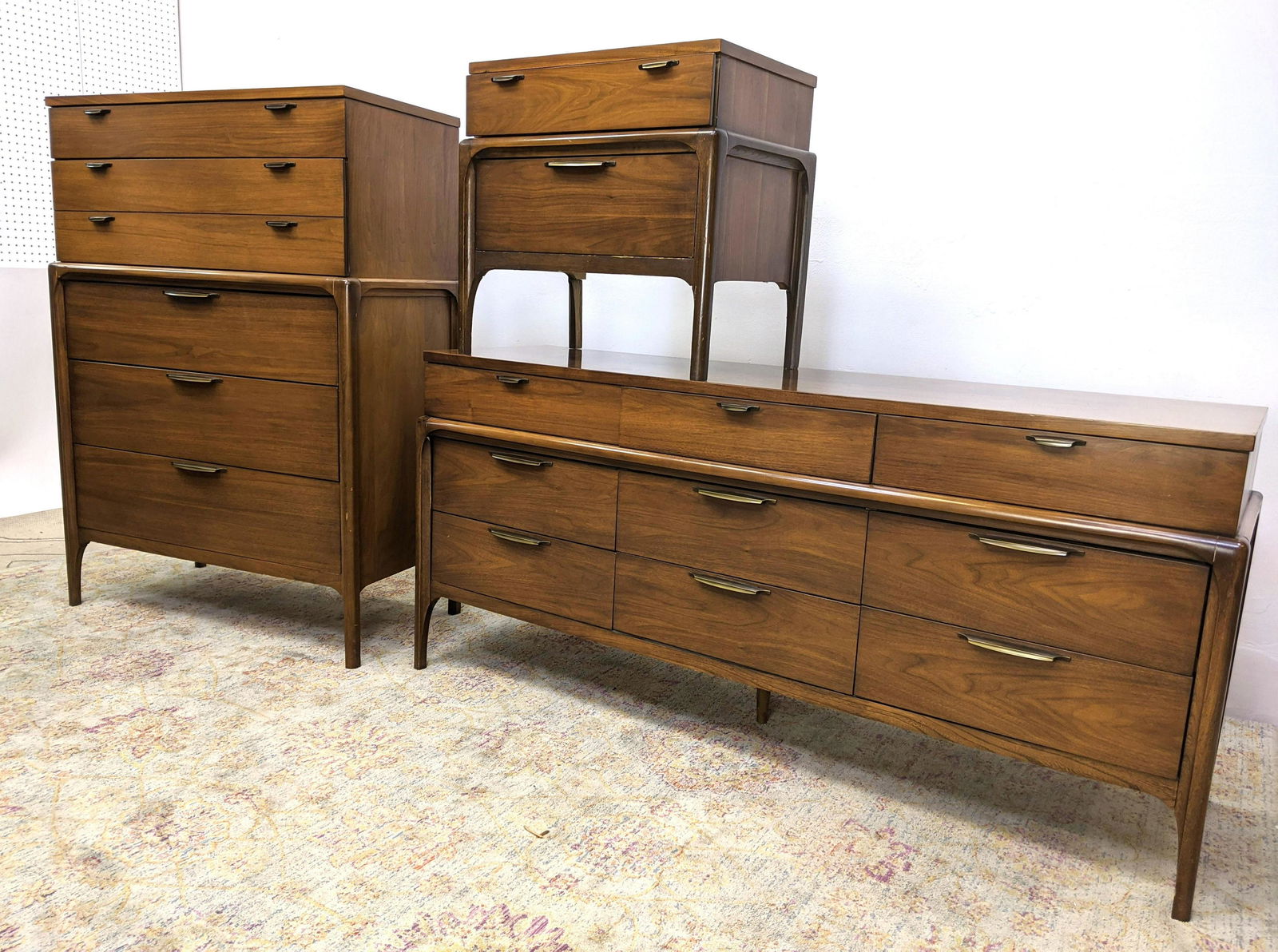3pc American Modern Walnut Bedroom Set. High, Low Chest (1 of 17)