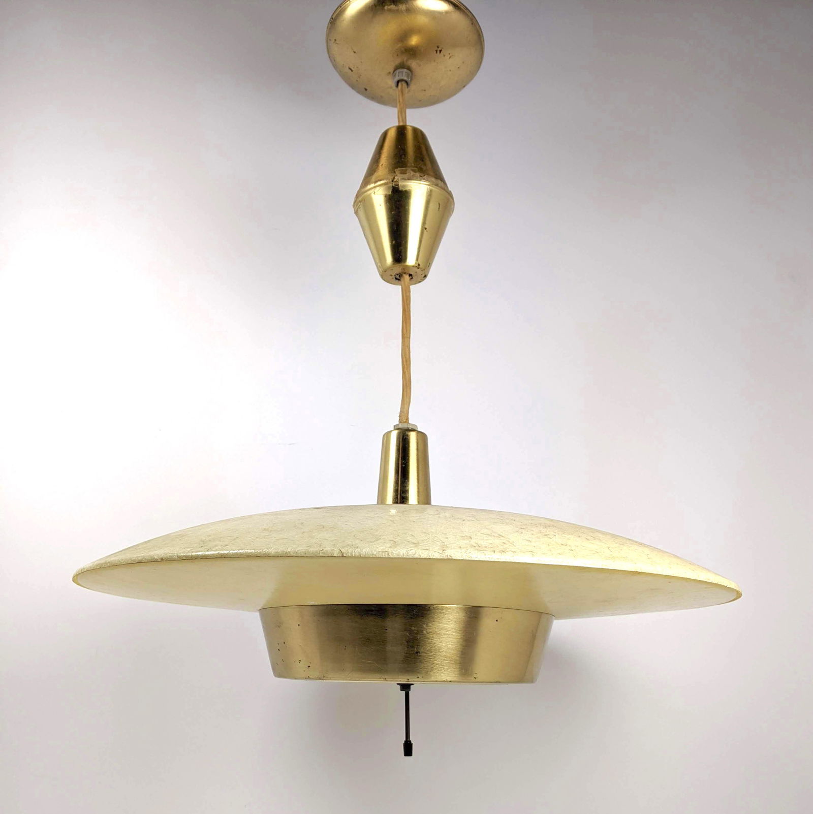 Mid Century Hanging Light Chandelier. Fiberglass Saucer (1 of 15)