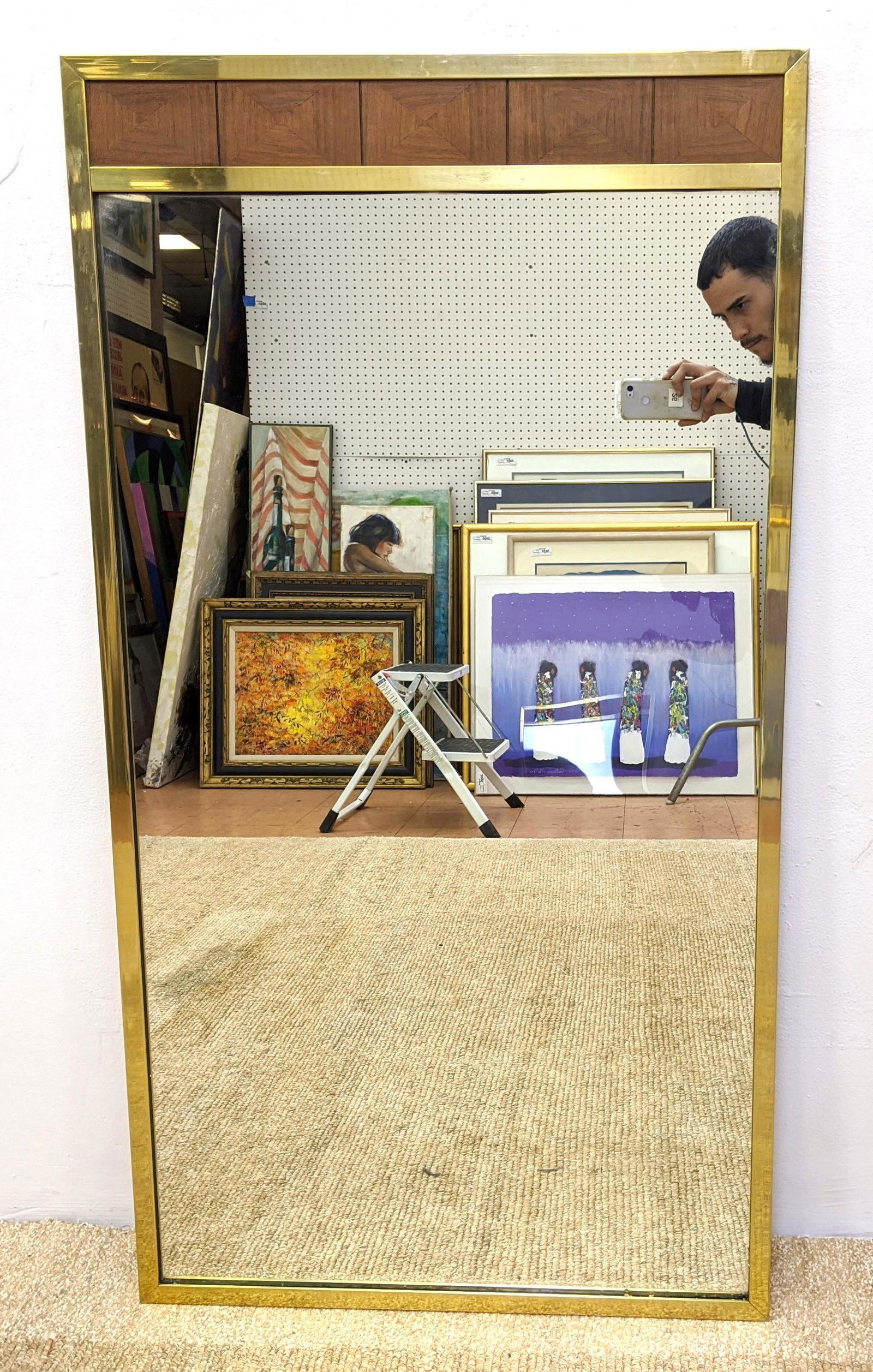 Brass Framed Modernist Hanging Wall Mirror. (1 of 4)