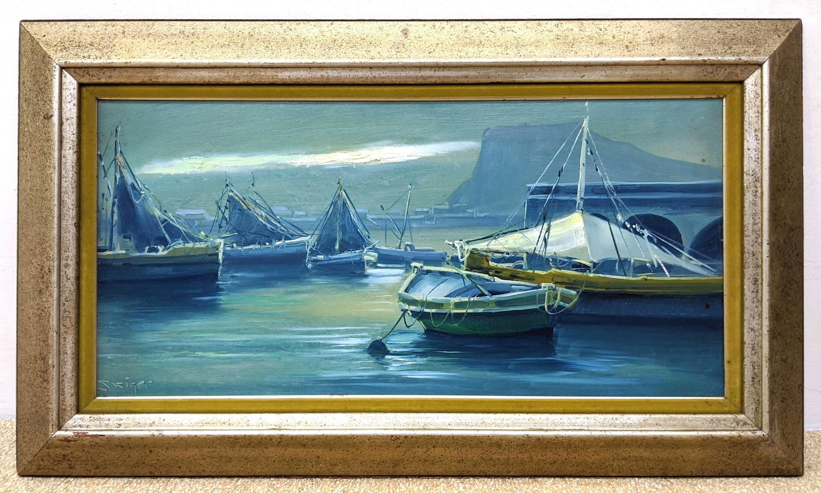 Signed Spanish Harbor Scene Painting. "Barcelona. Pio d (1 of 6)