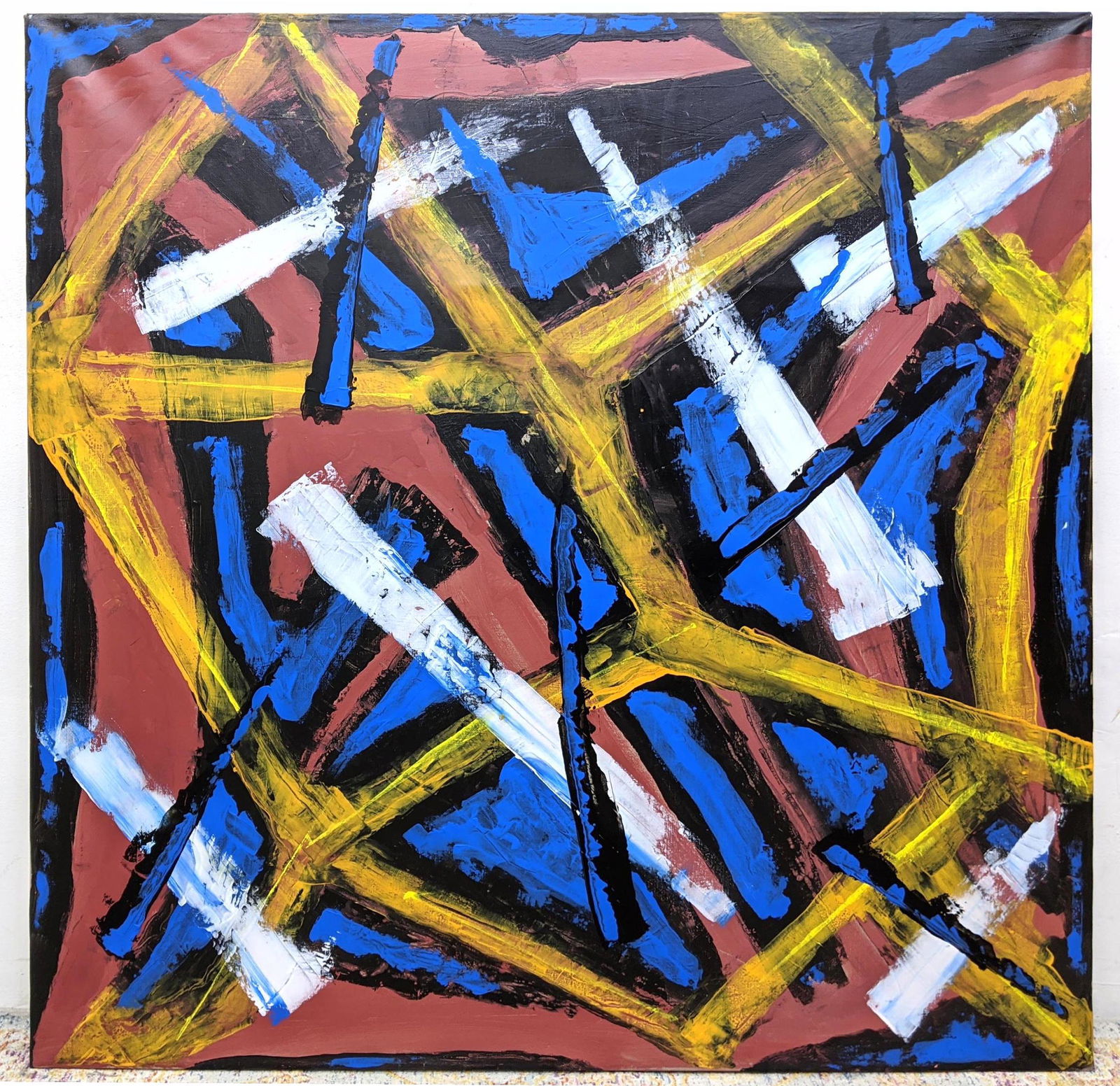 Large Zinba DNS modernist abstract oil painting on canv: Large Zinba DNS modernist abstract oil painting on canvas Signed on reverse-- Dimensions: H: 54.5 inches: W: 54 inches: D: 1 inches ---
