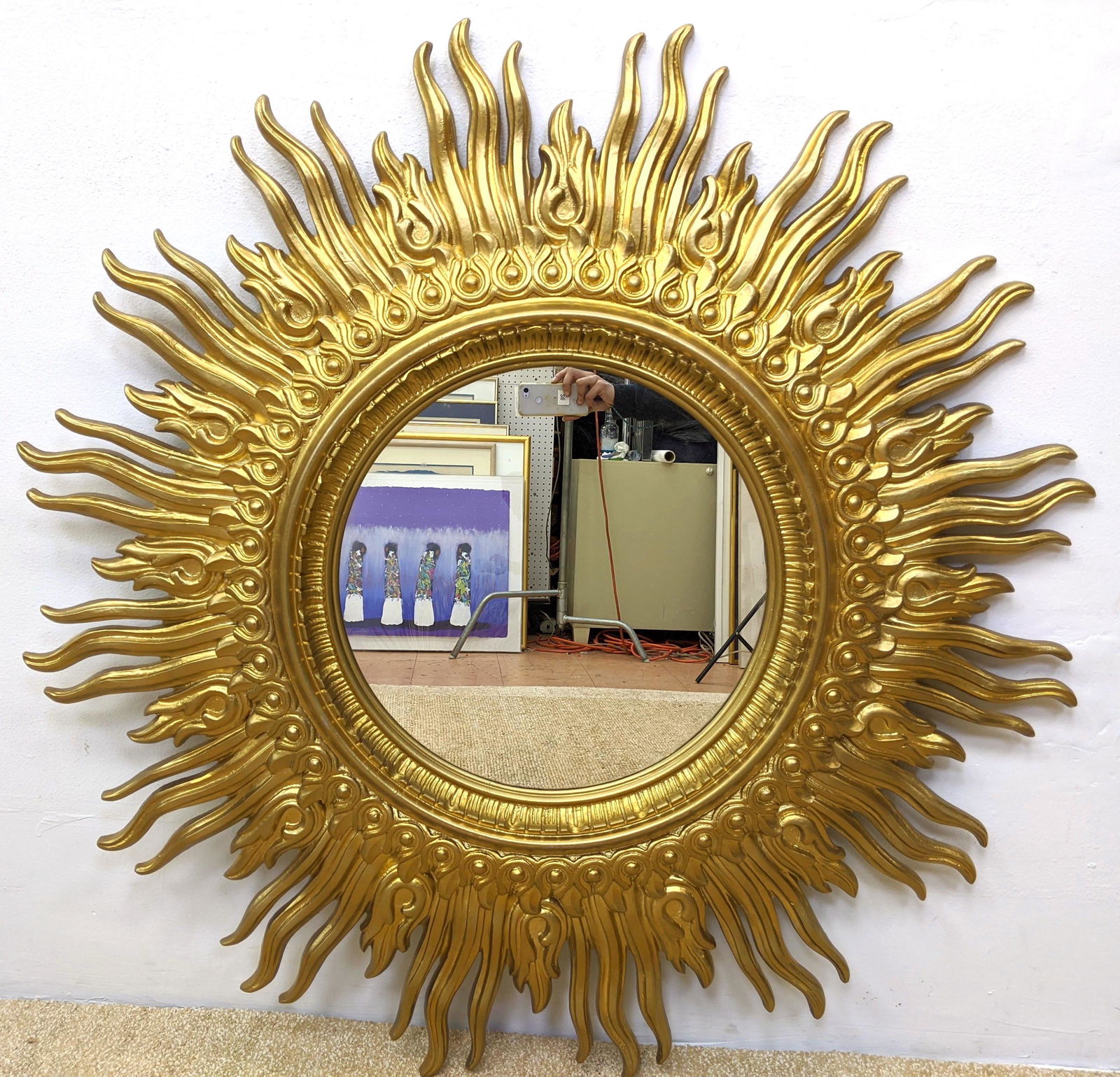 Large Sunburst Figural Wall Mirror. Decorative Golden F (1 of 6)