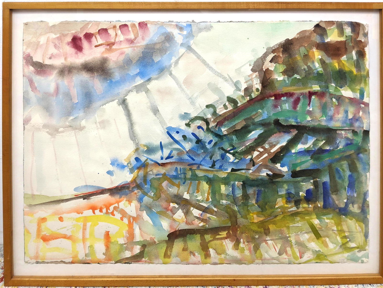 Signed colorful modernist abstract watercolor. Large pi (1 of 7)