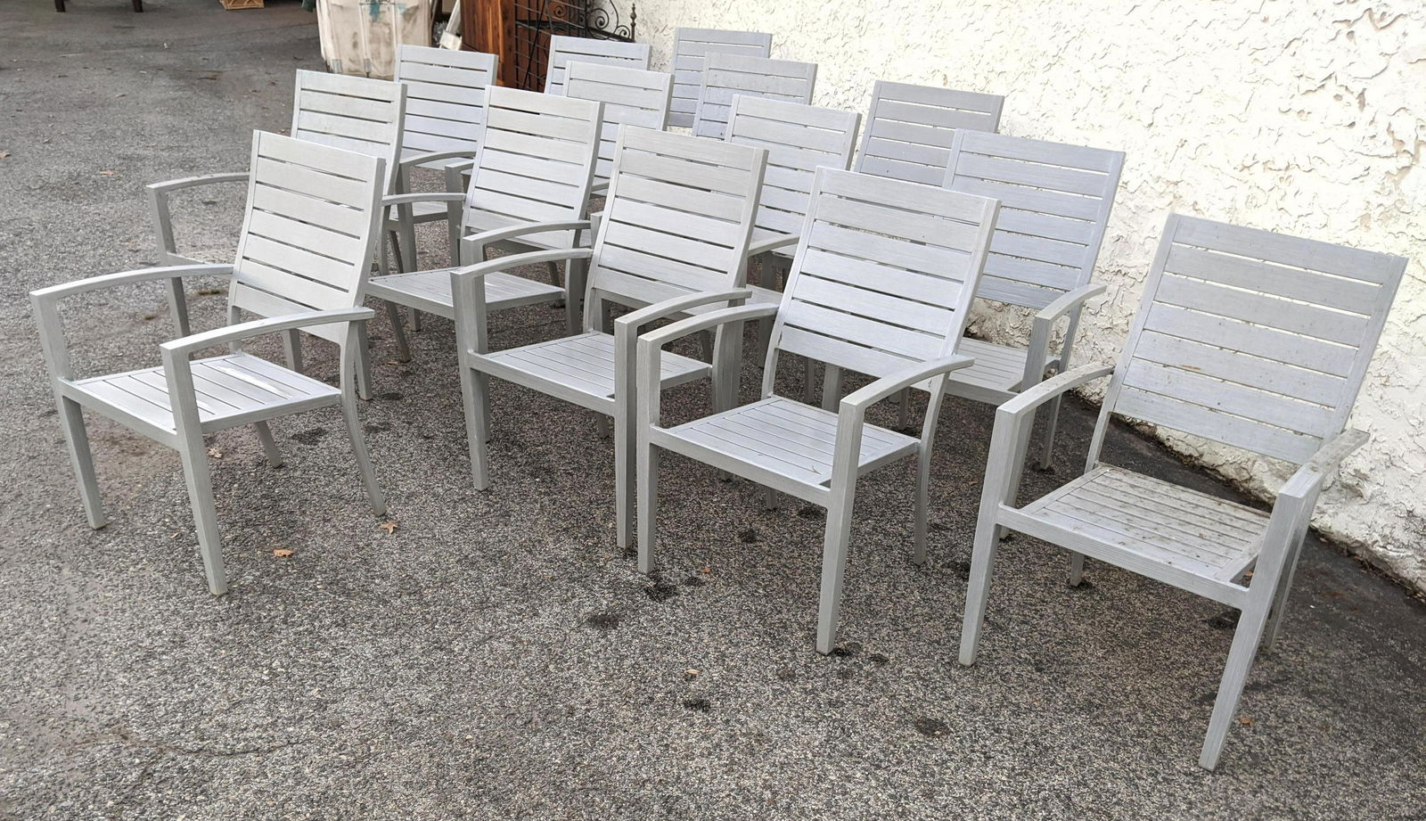 Set 14 Gray Finish Metal Outdoor Chairs. (1 of 14)