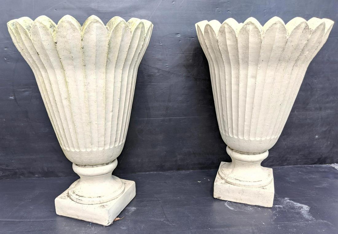 Pair Large Concrete Garden Urn Planters.  Flared top wi (1 of 13)