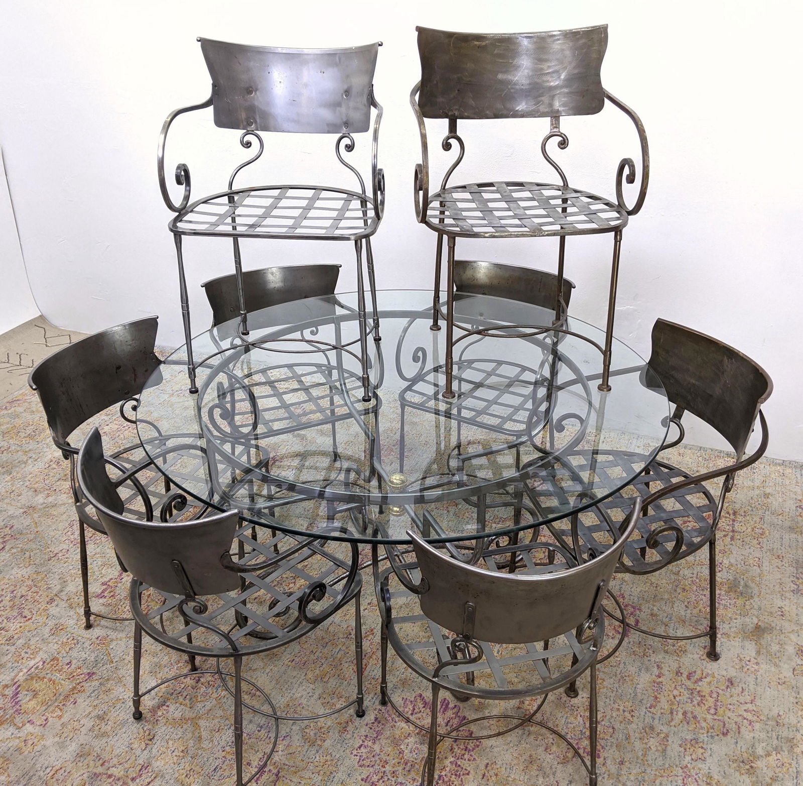 9 pc Steel Dining Set.  Garden Set. Glass top table and (1 of 14)