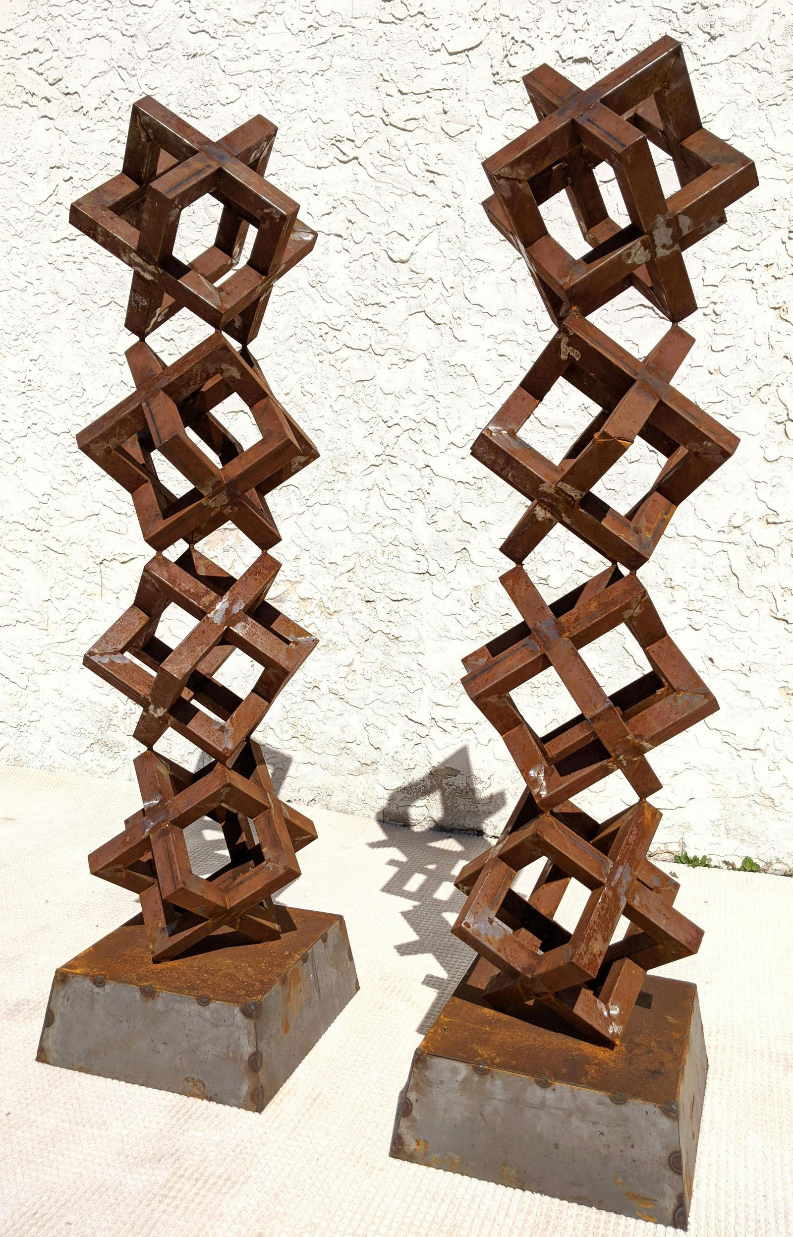 Pair Modernist Stacked Cube Garden Sculptures. Welded S (1 of 8)