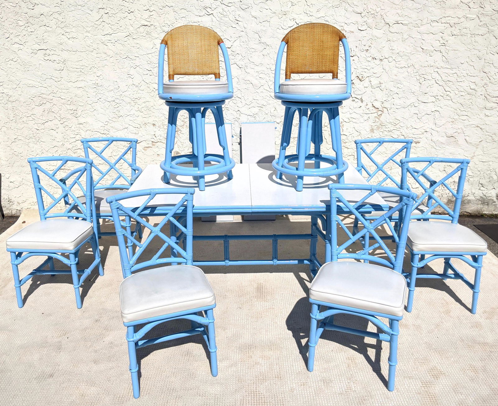 9 pcs Garden Patio Dining Set. Bamboo Rattan Style pain (1 of 20)