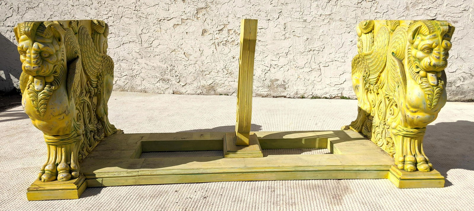 Large Carved Wood Dining Table Base. Stylized lions. (1 of 12)