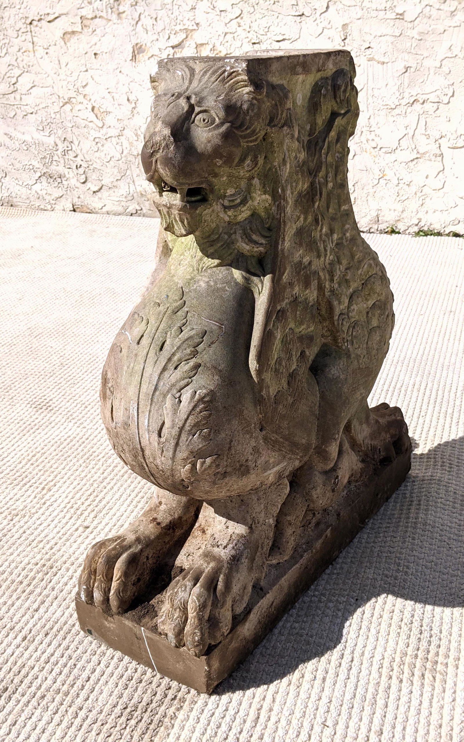 Heavy Carved Granite Lion Table Base. (1 of 7)