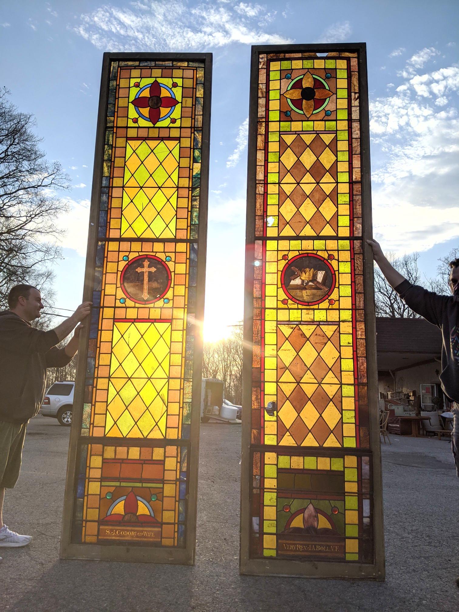 Pair Tall Vintage Stain Glass Windows.   Religious Them (1 of 14)