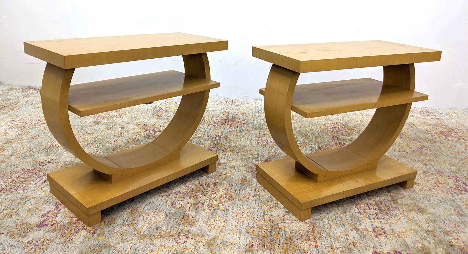 Pair Art Deco Side End Tables. Bleached Mahogany. (1 of 15)