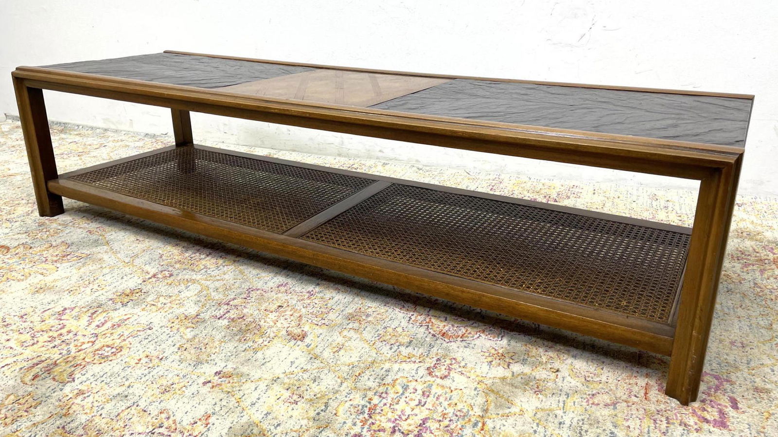 Lane style Coffee Cocktail Table with Cane shelves. Fau (1 of 12)