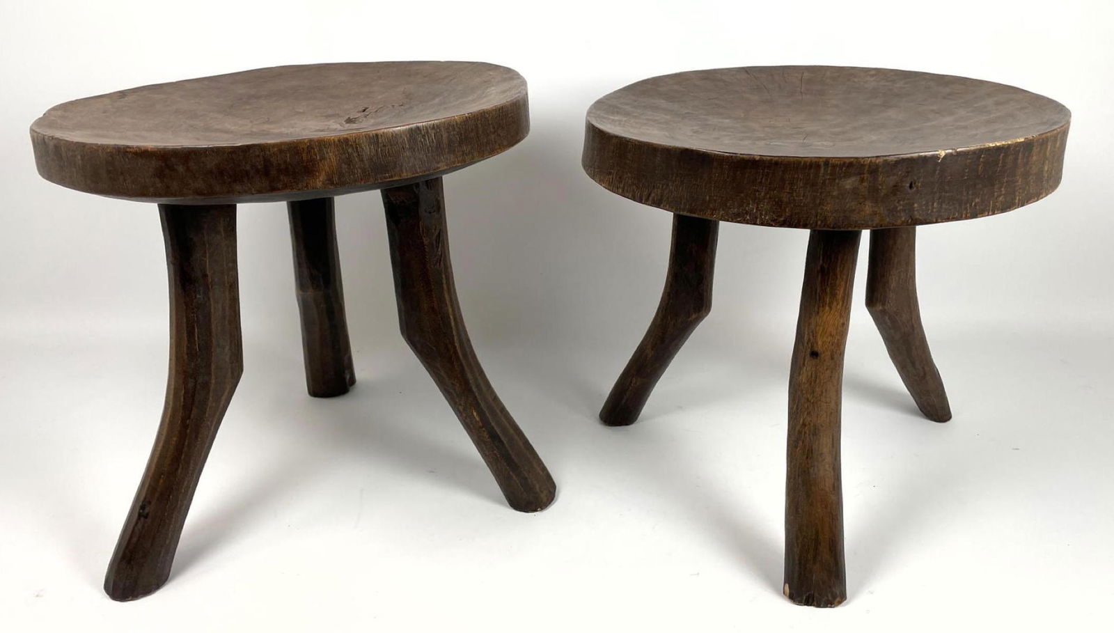 Pair Round Senufo 3 Leg Stool Low Tables. Primitive woo (1 of 11)