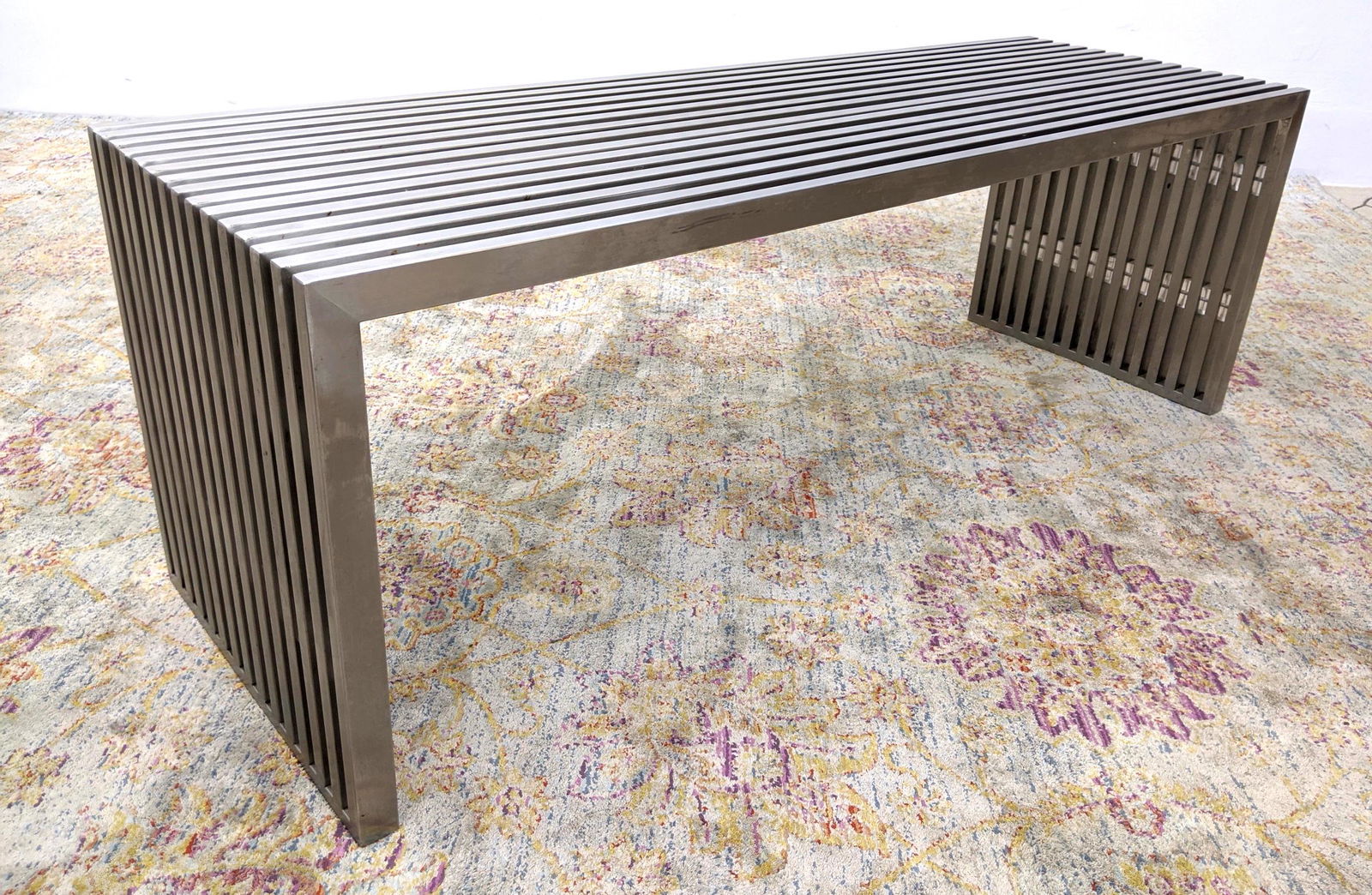 DIA Style Chrome Slat Bench.  Unmarked. Acrylic Lucite (1 of 13)