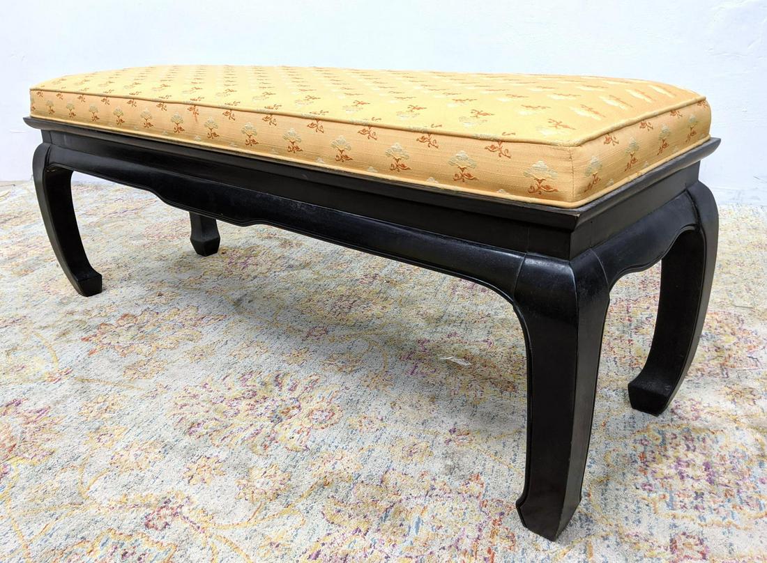 CENTURY Asian Style Long Bench.  Ebonized frame with cu (1 of 13)