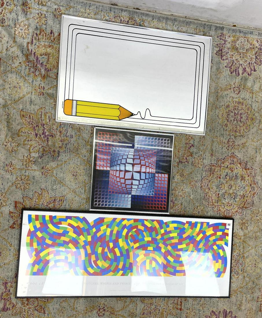 Three pieces modernist art including 1970s mirror with (1 of 3)