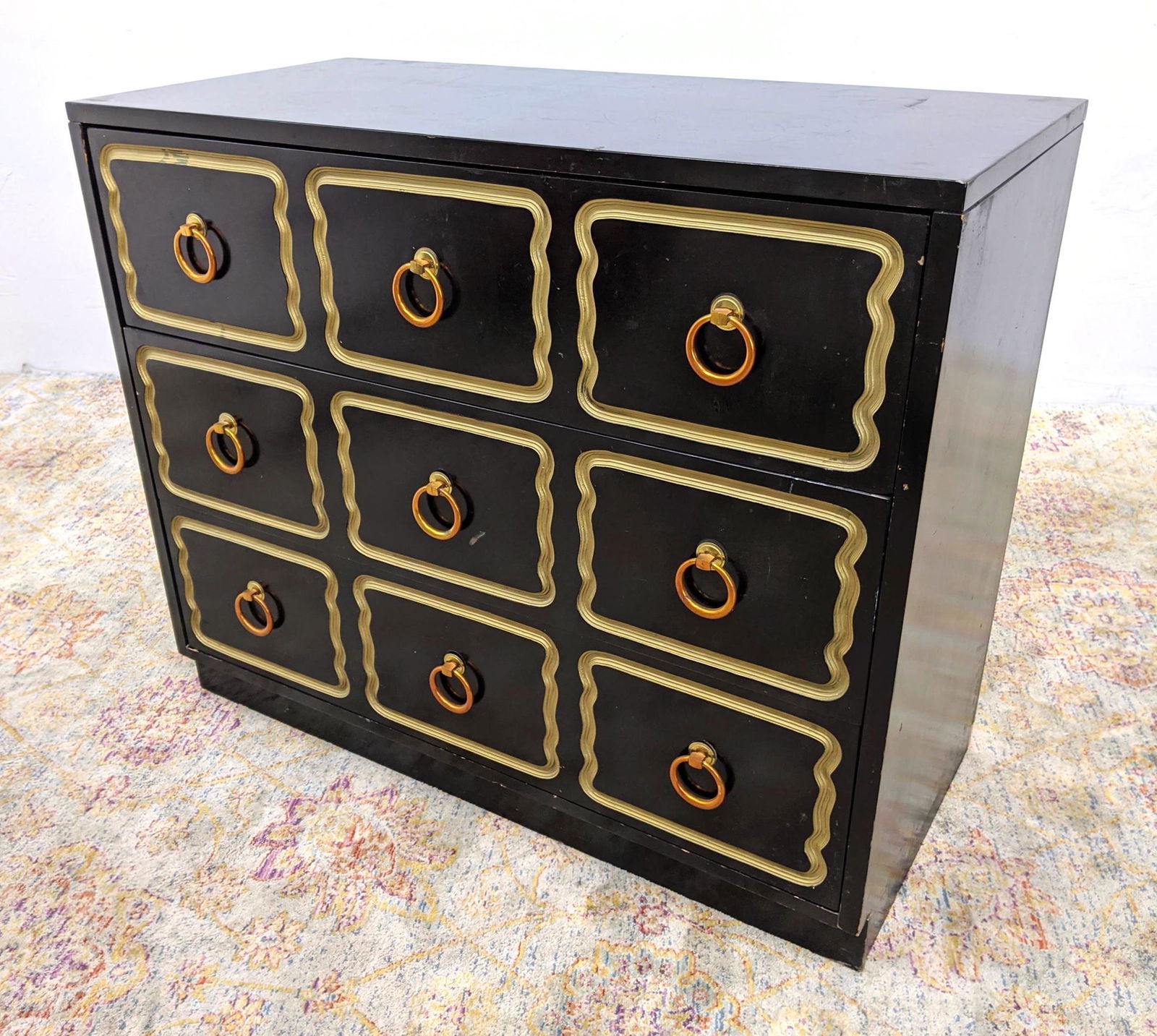 DOROTHY DRAPER Ebonized Bachelors Chest. Gilt painted p (1 of 14)