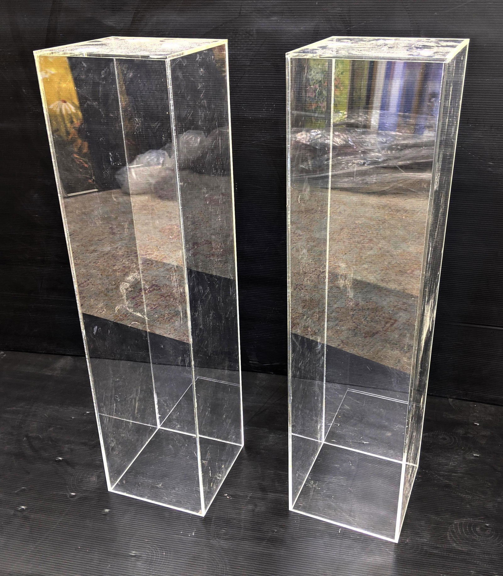 Pair Hollow Lucite Acrylic Pedestal Stands. (1 of 7)